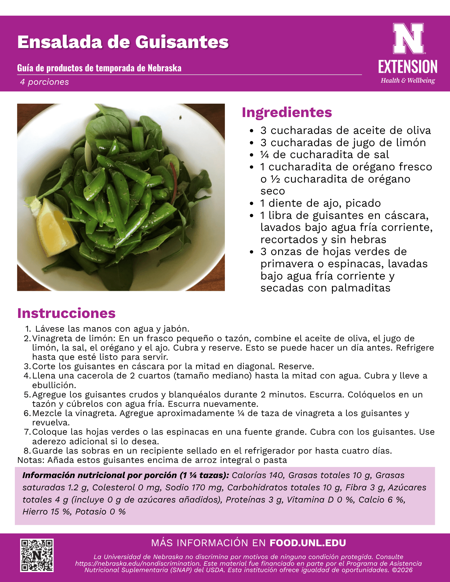 Snap Pea Salad Recipe Handout - Spanish