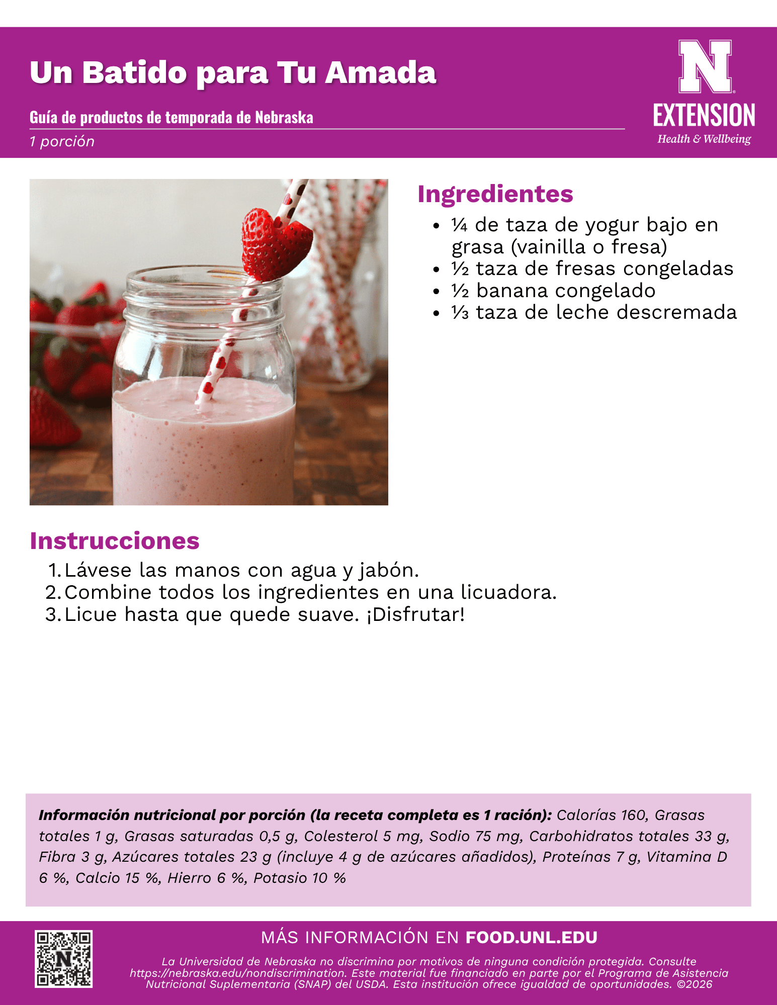 A Smoothie for Your Sweetheart Recipe Handout - Spanish