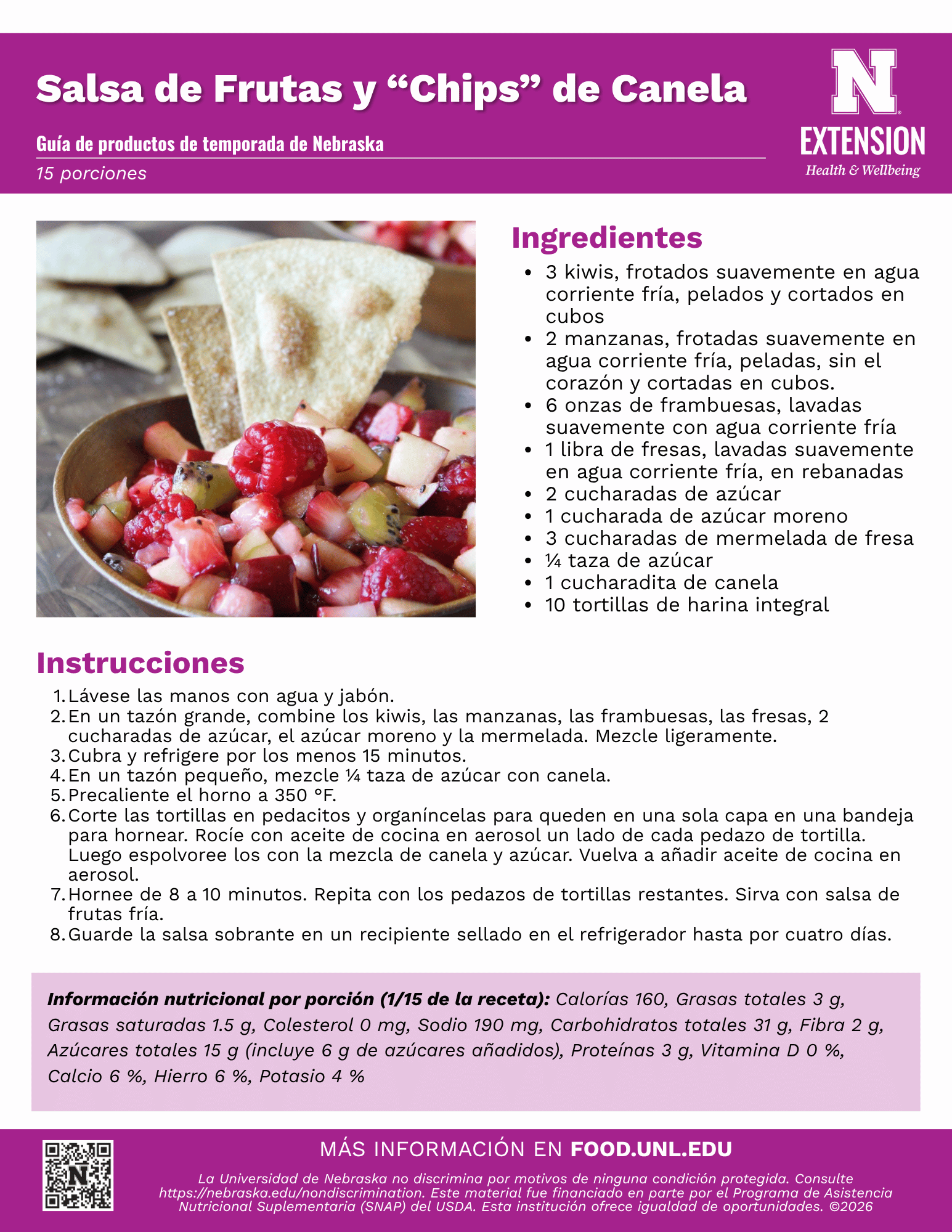 Fruit Salsa and Cinnamon Chips Recipe Handout - Spanish