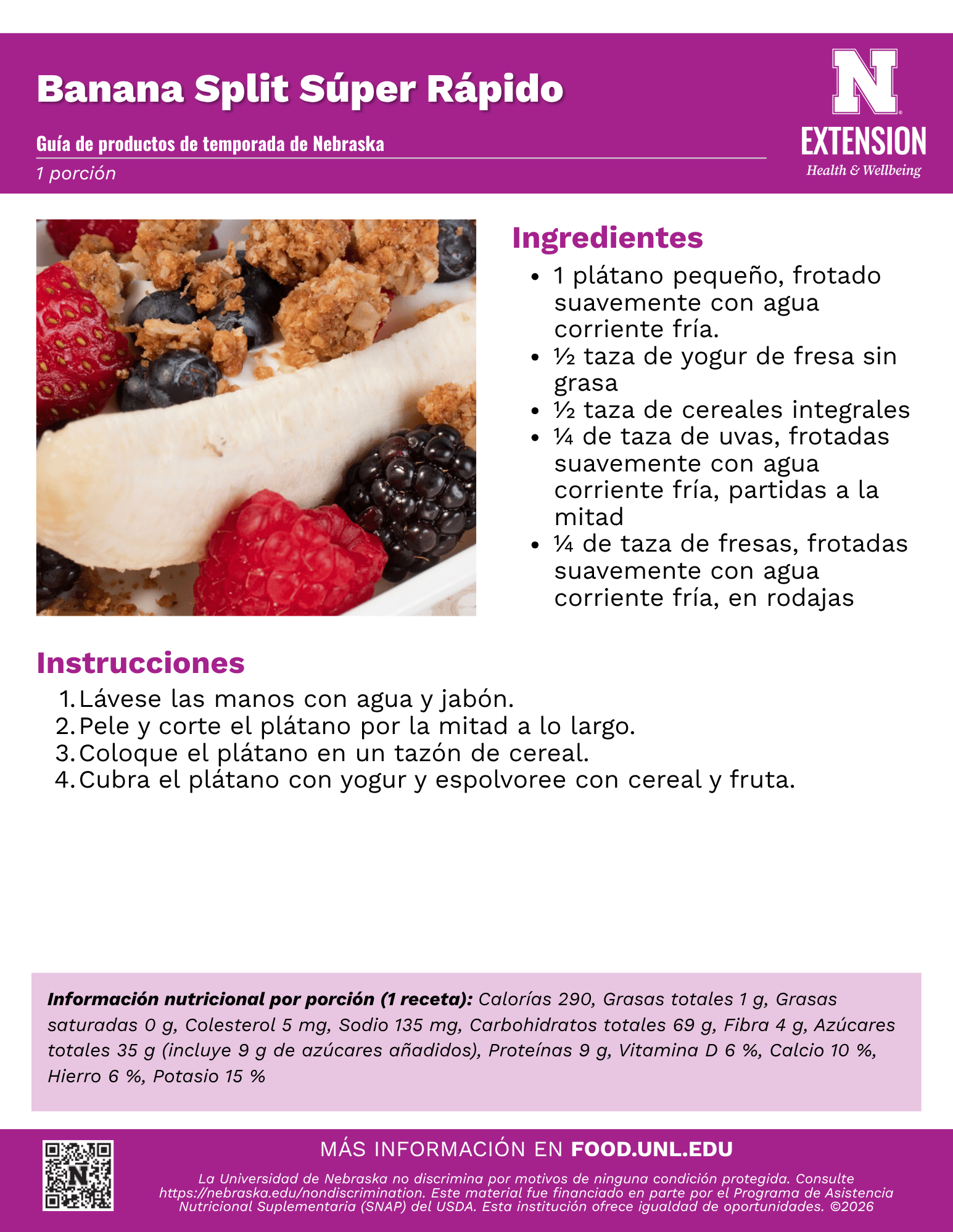Lickity-Split Banana Split Recipe Handout - Spanish