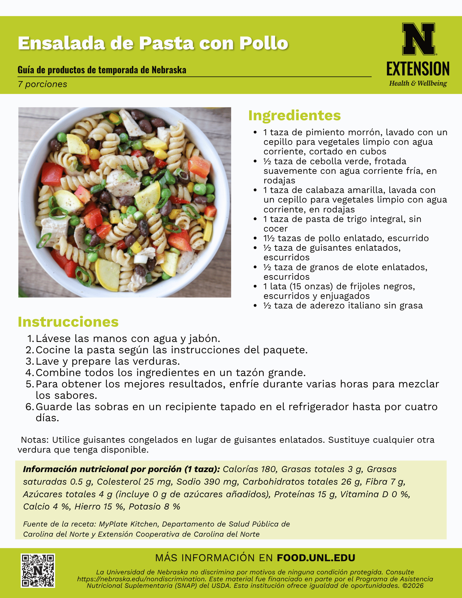 Chicken Pasta Salad Recipe Handout - Spanish
