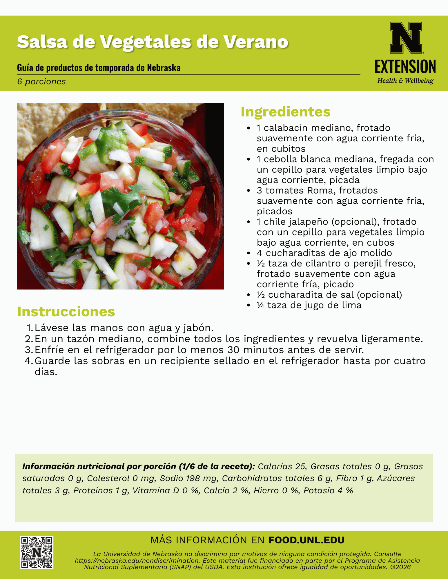 Summer Vegetable Salsa Recipe Handout - Spanish
