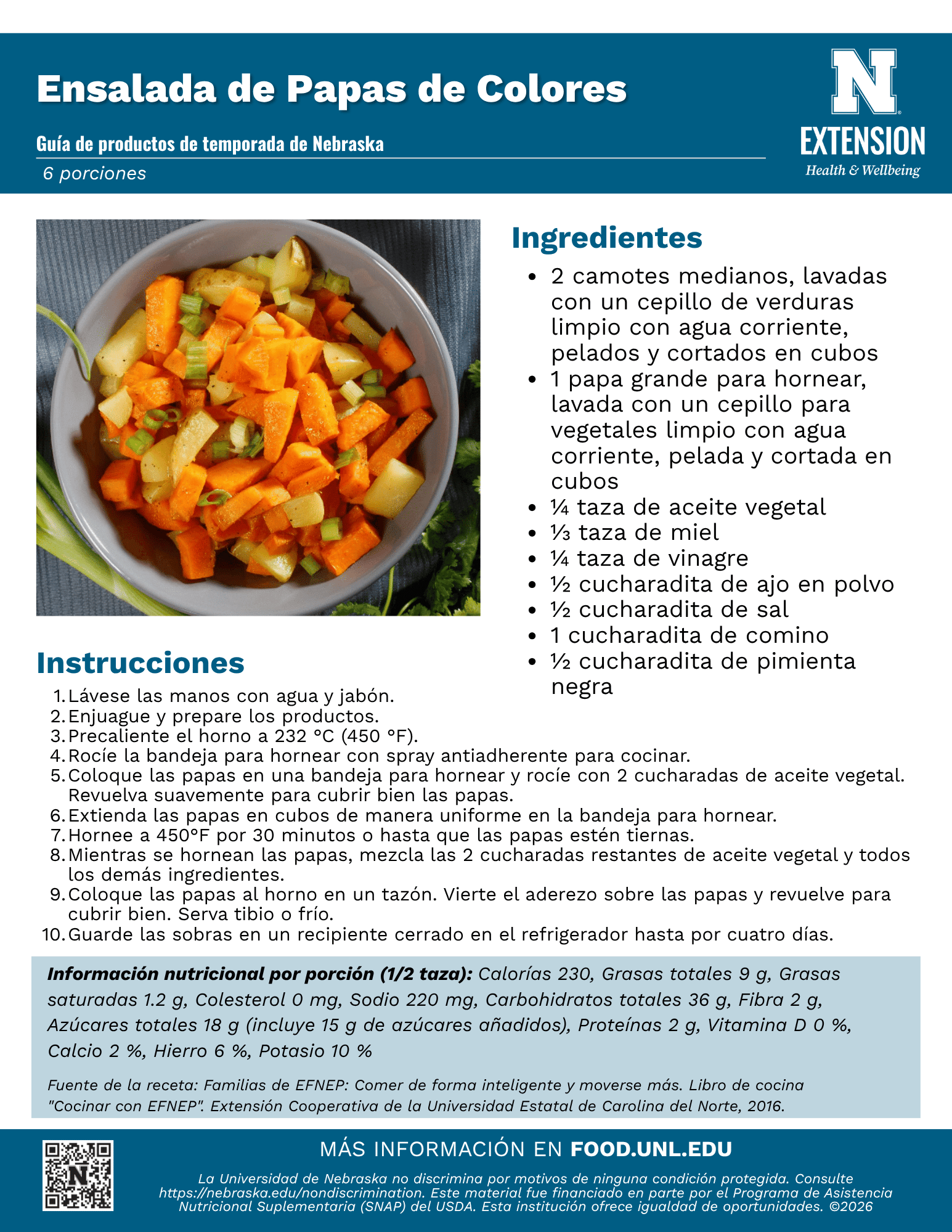 Colorful Potato Salad Recipe Handout - Spanish