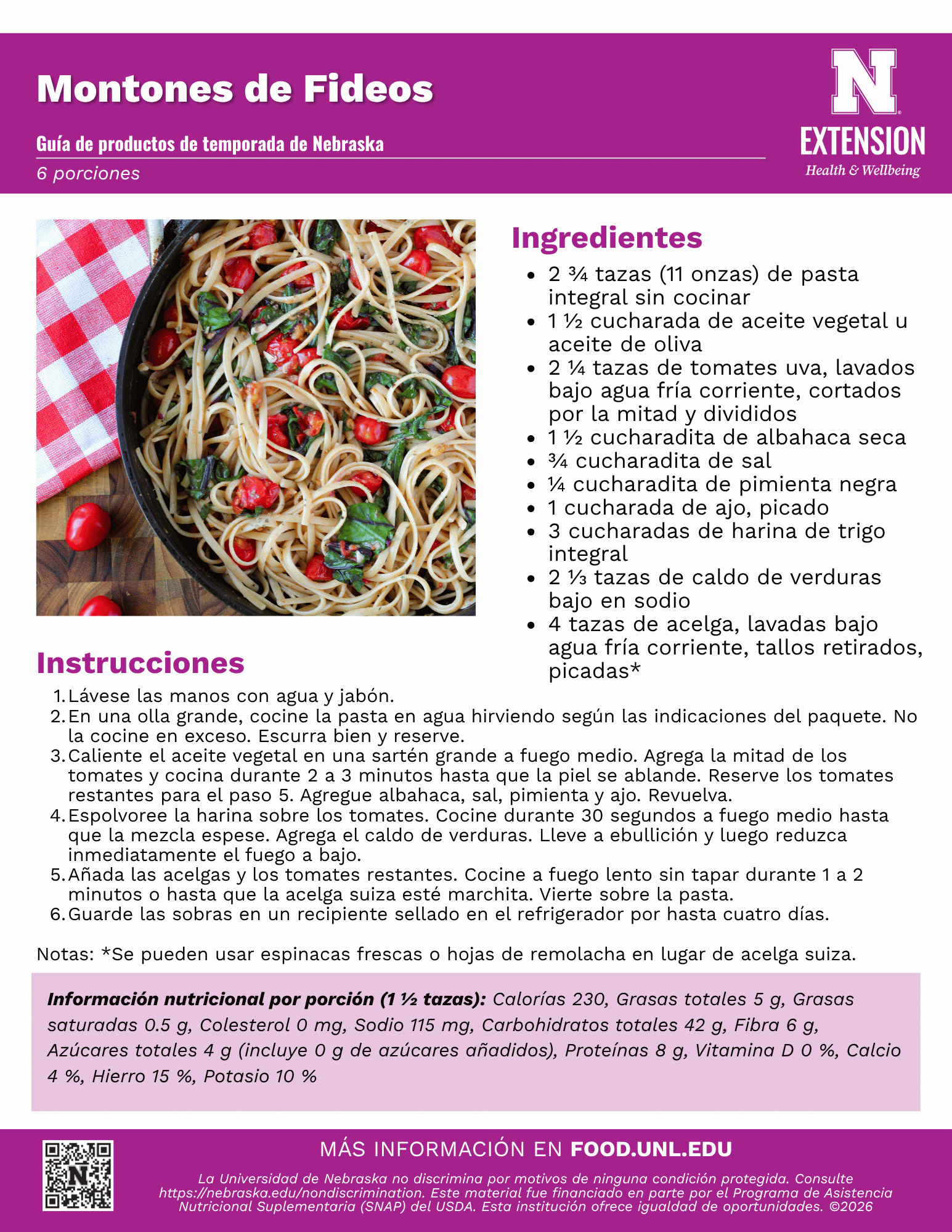 Oodles of Noodles Recipe Handout - Spanish