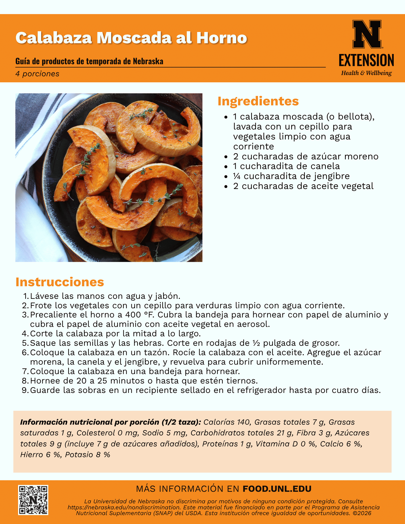 Baked Butternut Squash Recipe Handout - Spanish
