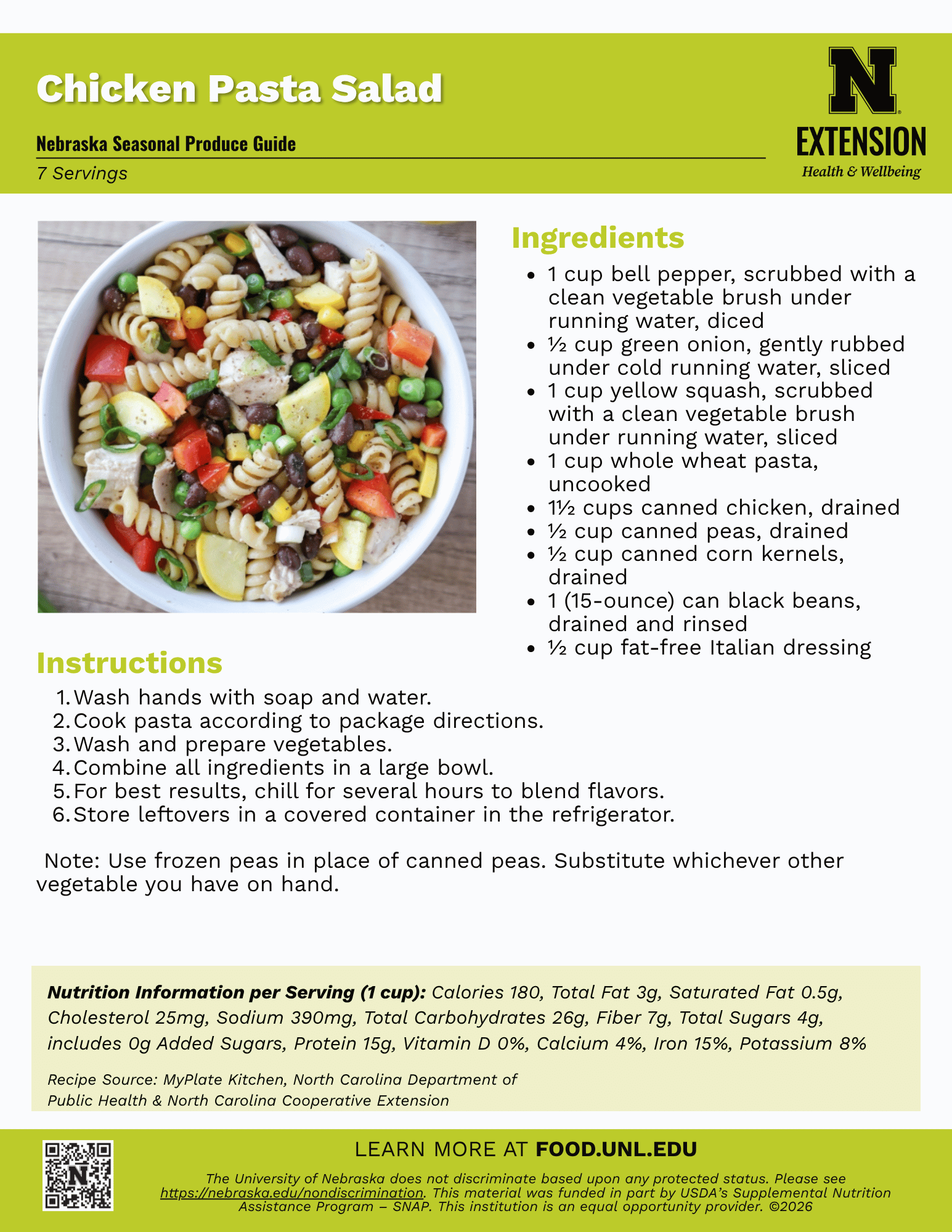 Chicken Pasta Salad Recipe Handout