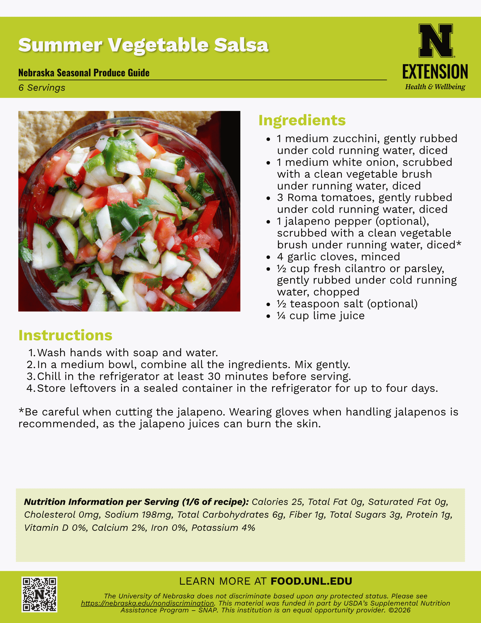 Summer Vegetable Salsa Recipe Handout