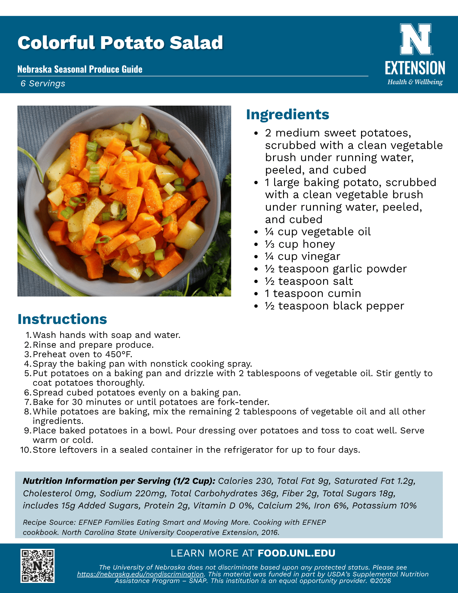 Colorful Potato Salad Recipe Handout