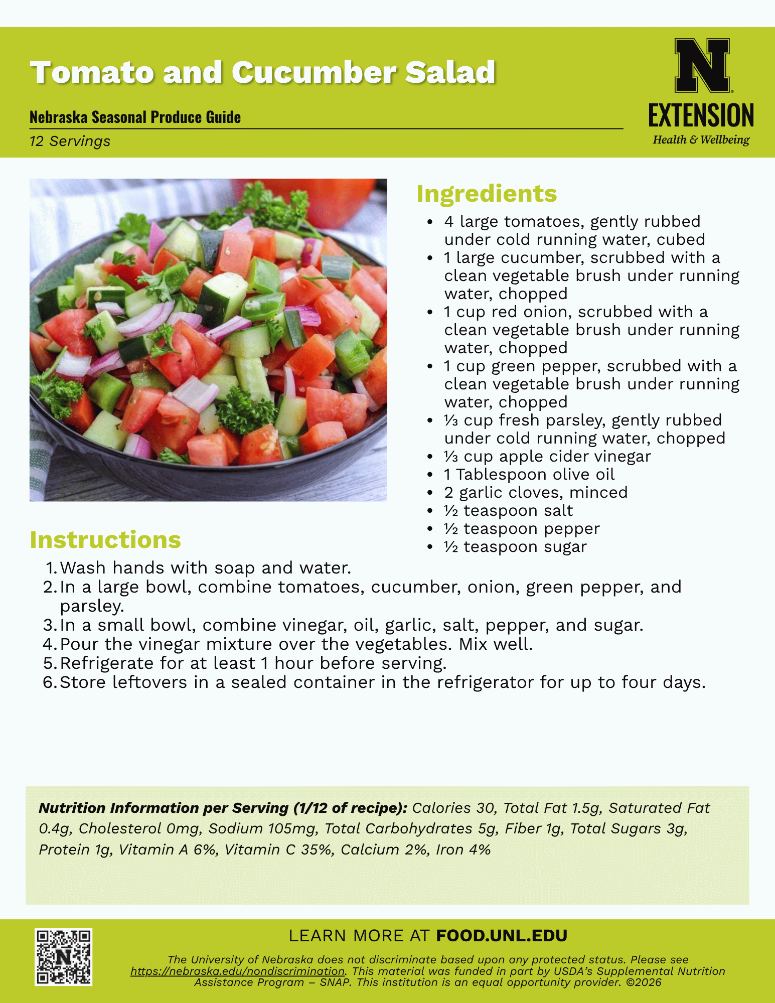 Tomato and Cucumber Salad Recipe Handout