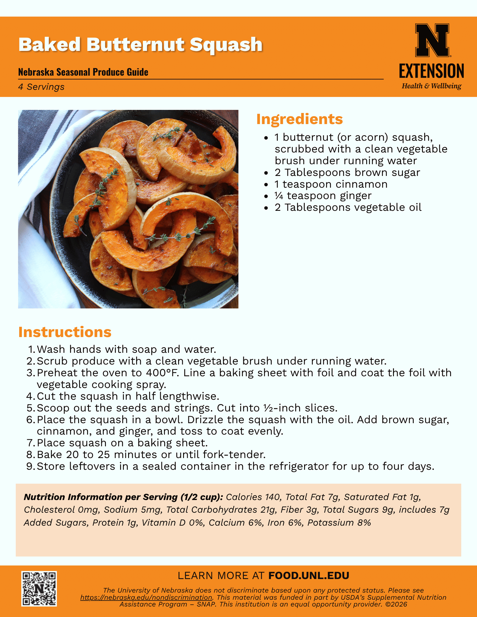 Baked Butternut Squash Recipe Handout