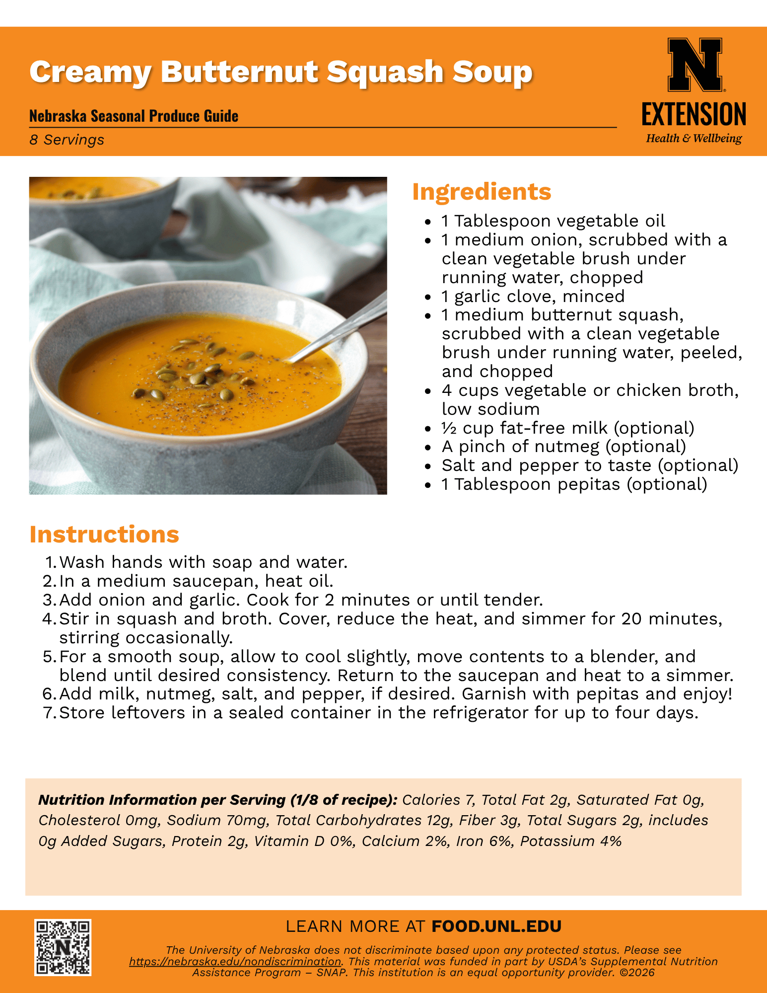 Creamy Butternut Squash Soup Recipe Handout
