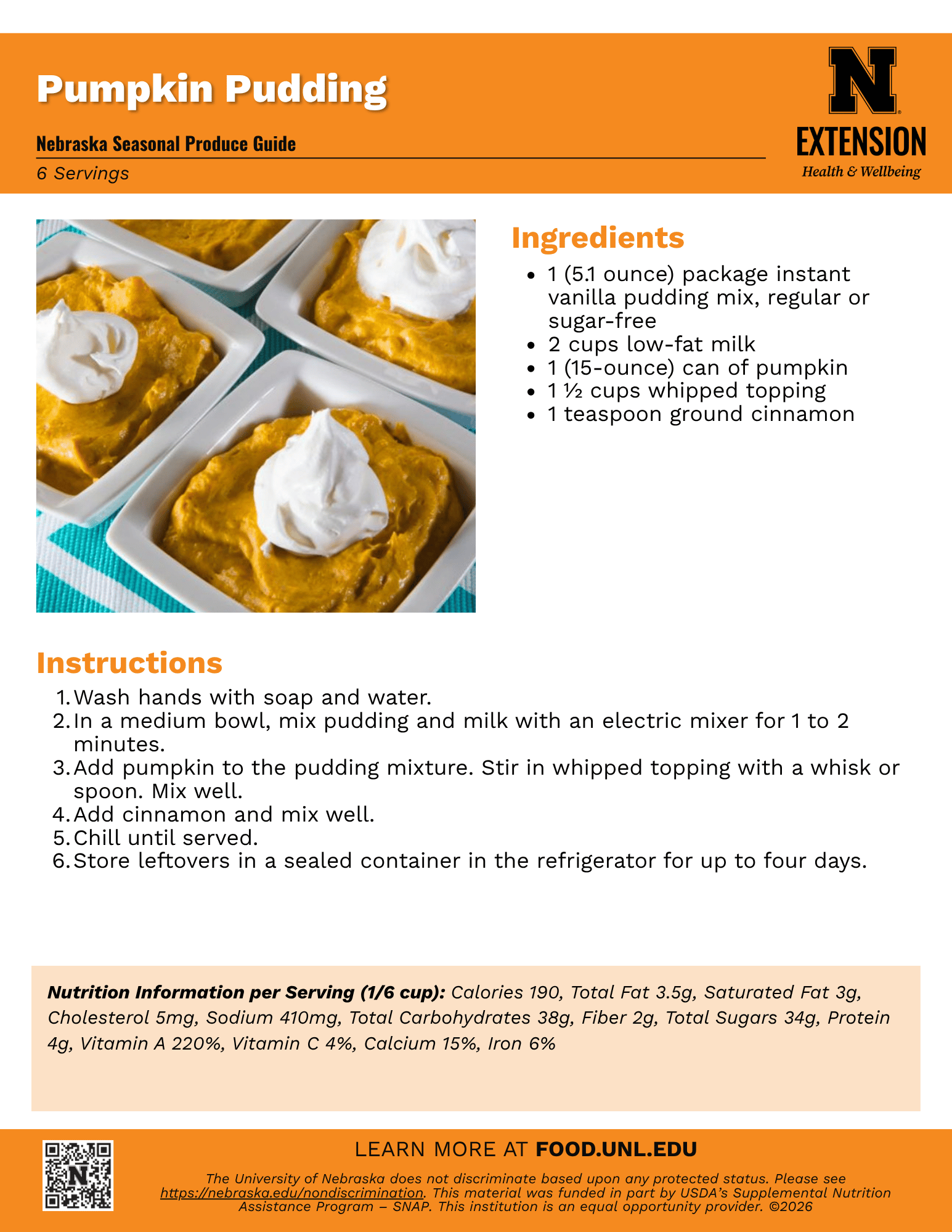 Pumpkin Pudding Recipe Handout