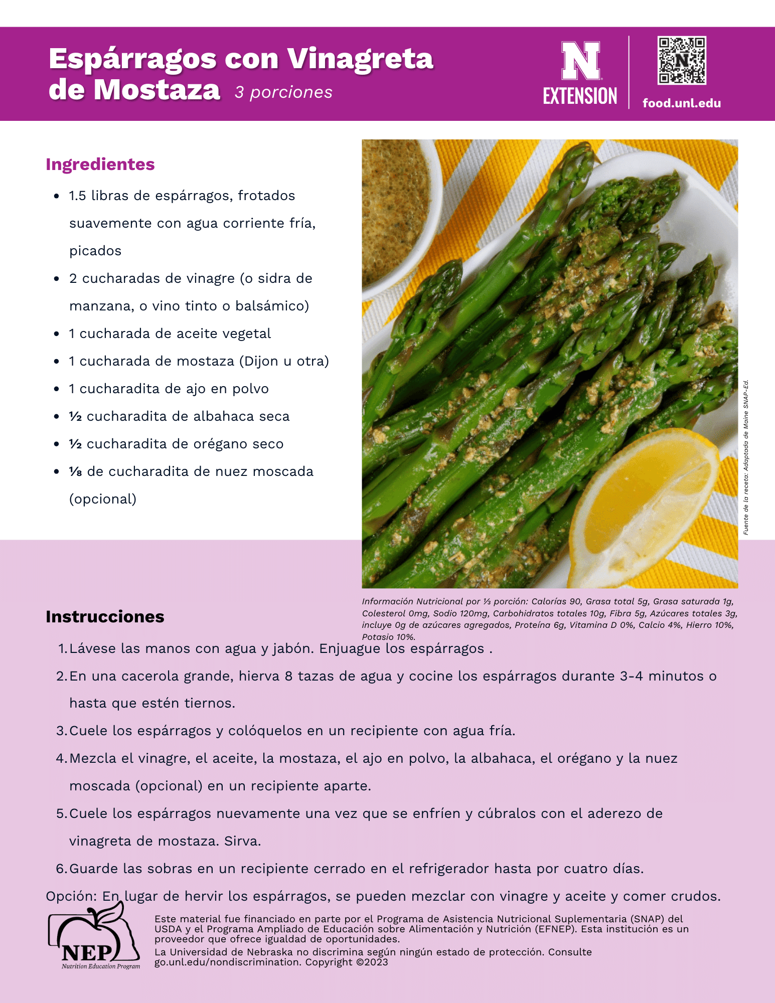 Asparagus with Mustard Vinaigrette Recipe Handout - Spanish