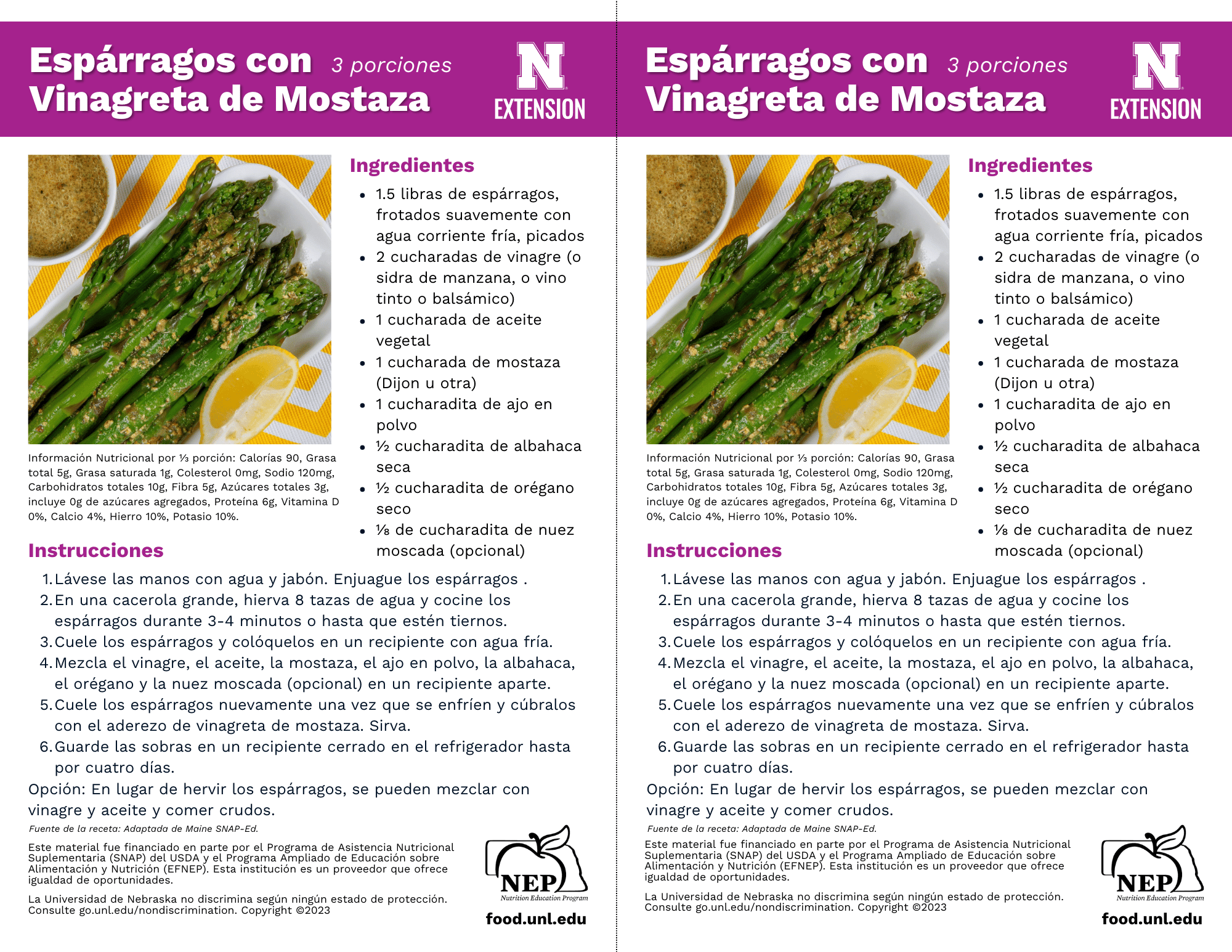 Asparagus with Mustard Vinaigrette Recipe Handouts - Spanish