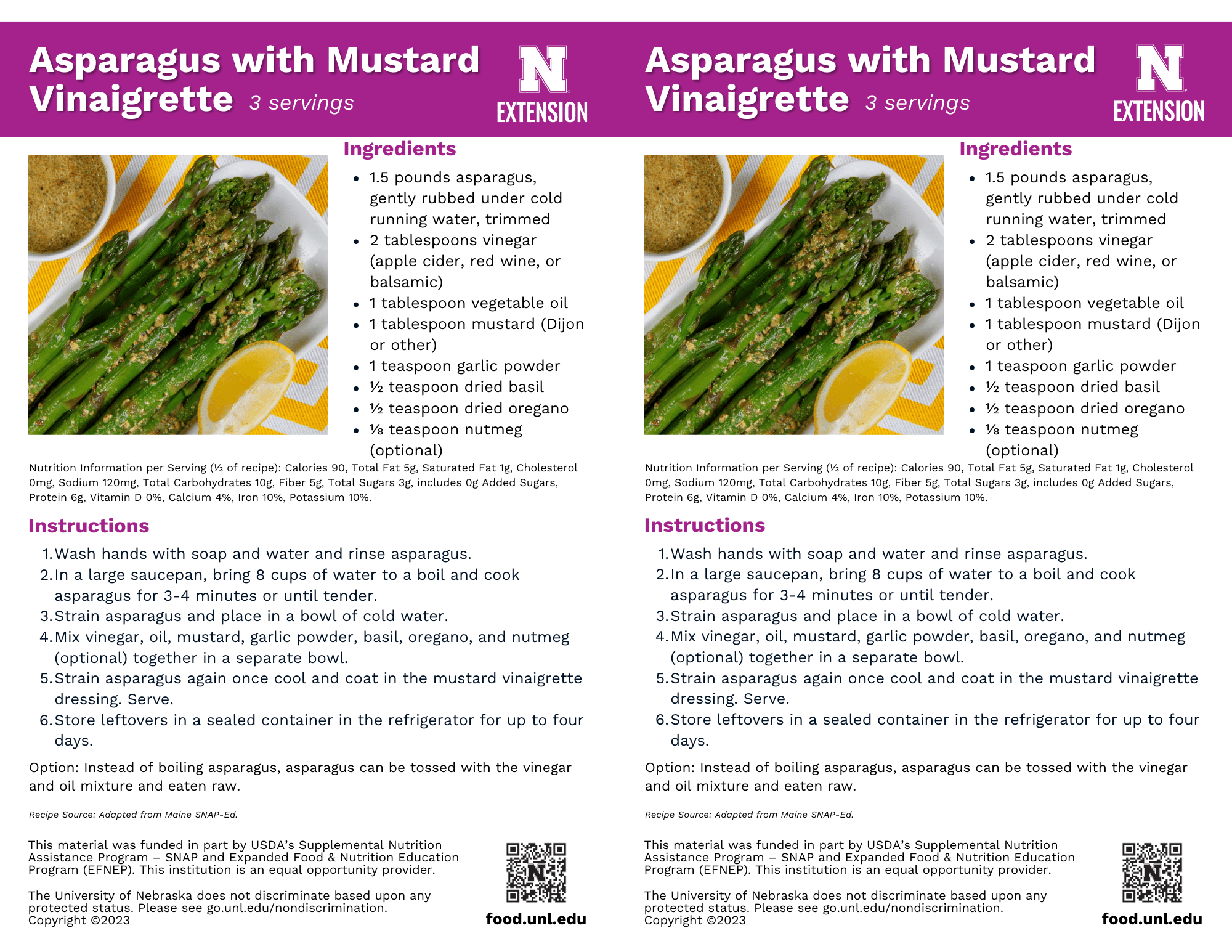 Asparagus with Mustard Vinaigrette Recipe Handouts