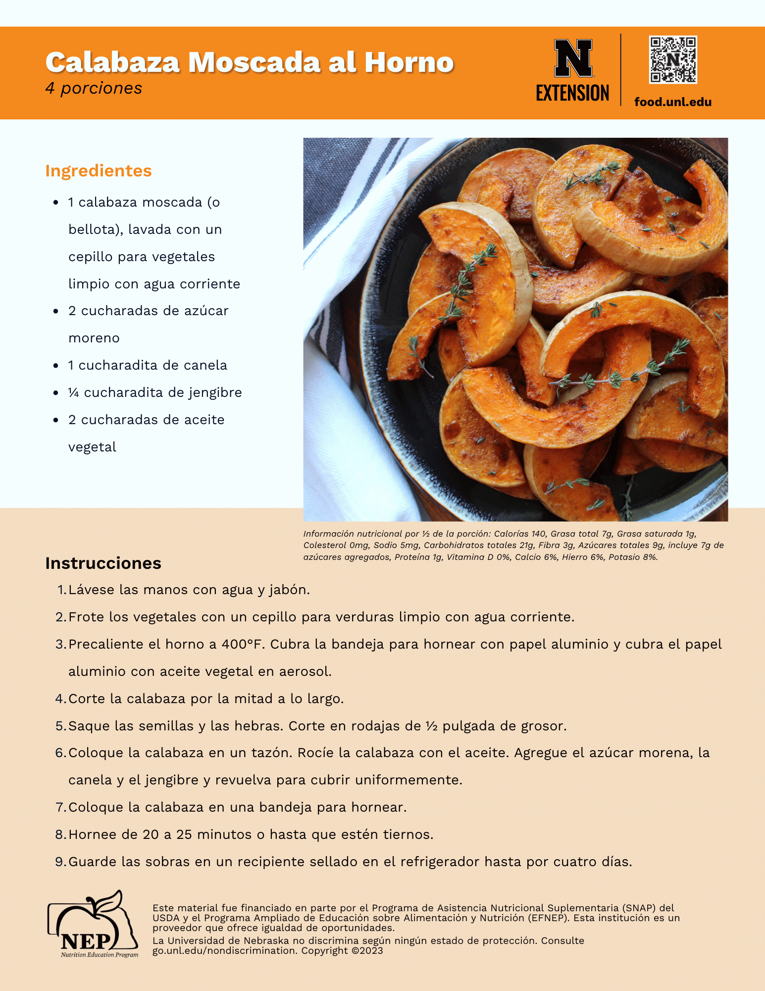 Baked Butternut Squash Recipe Handout - Spanish