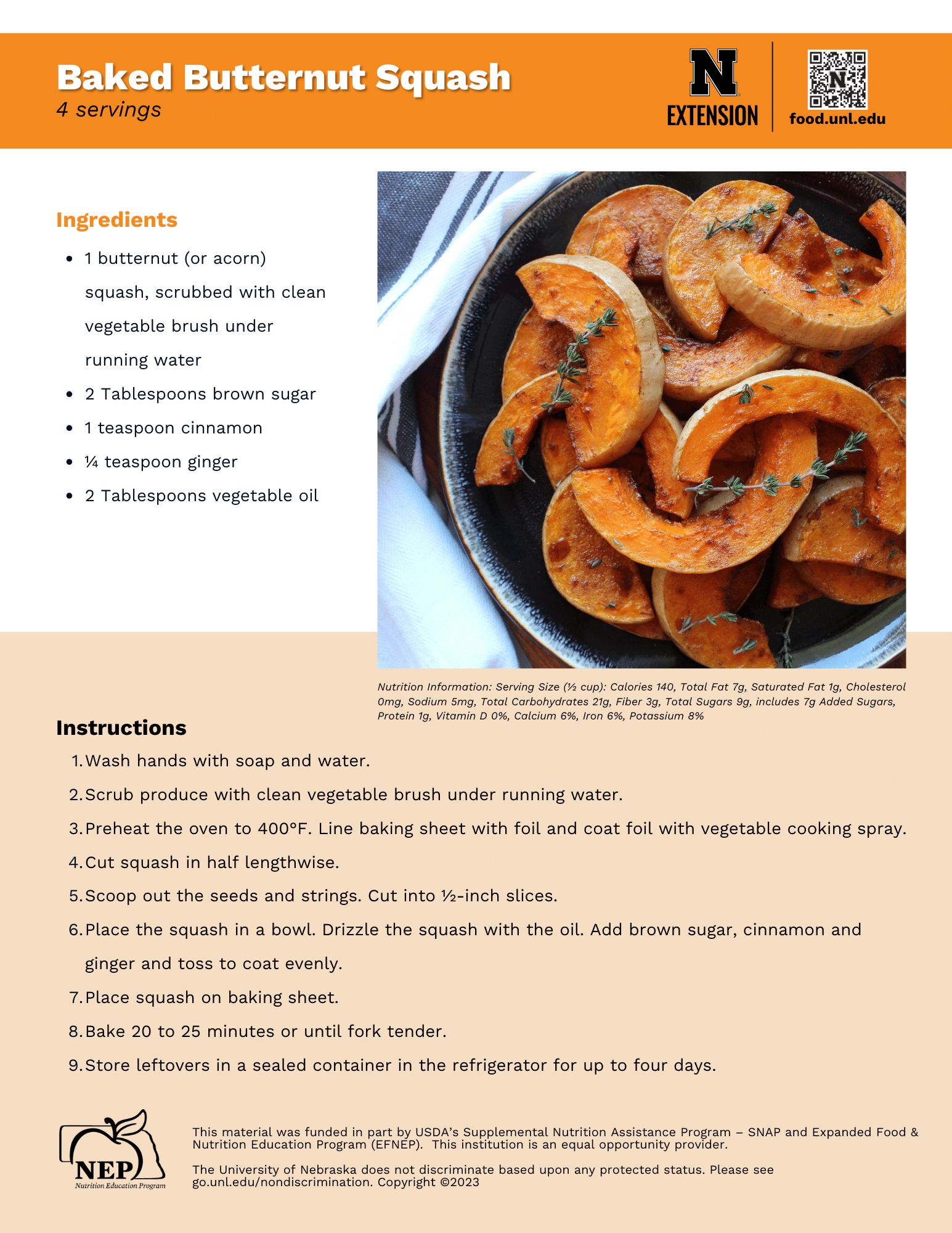 Baked Butternut Squash Recipe Handout