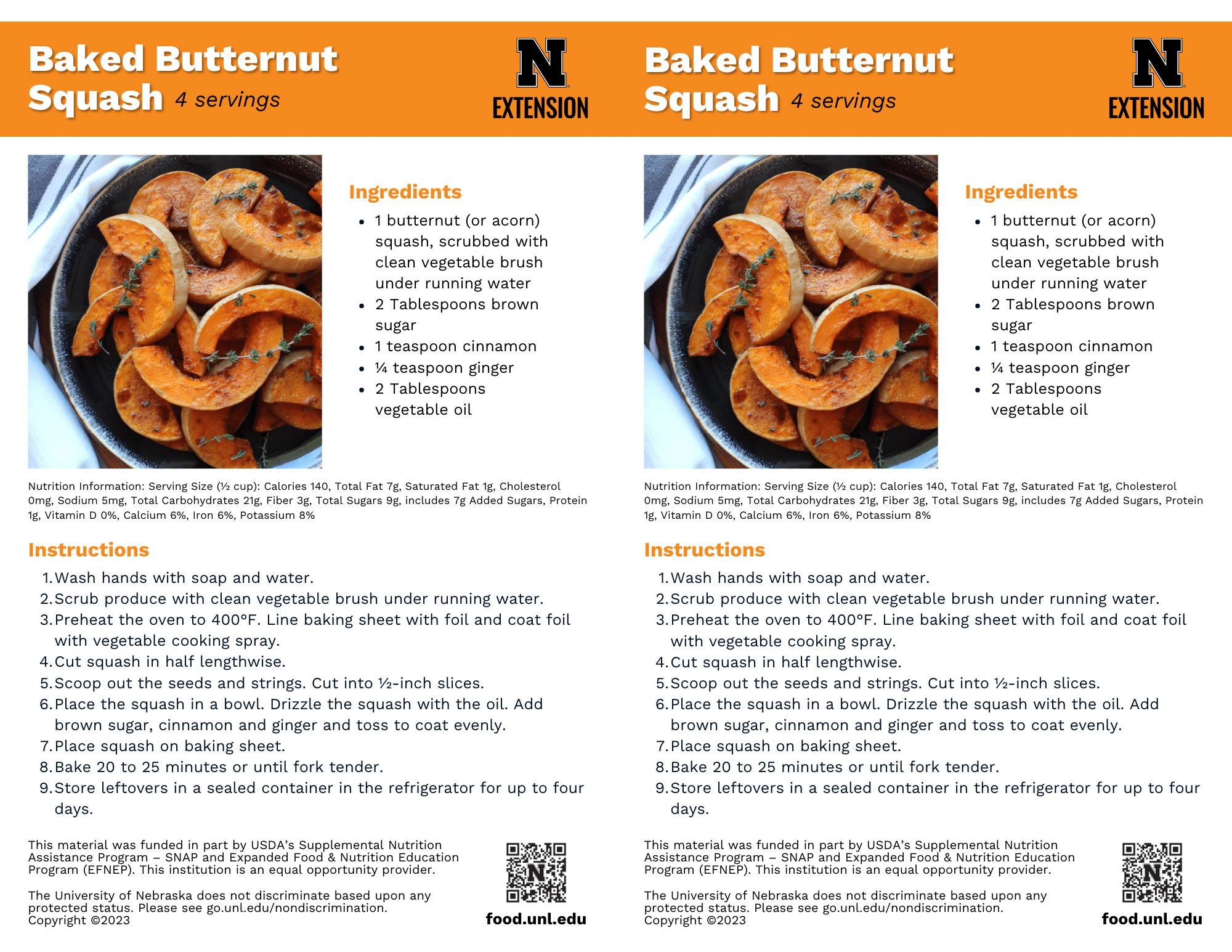 Baked Butternut Squash Recipe Handouts