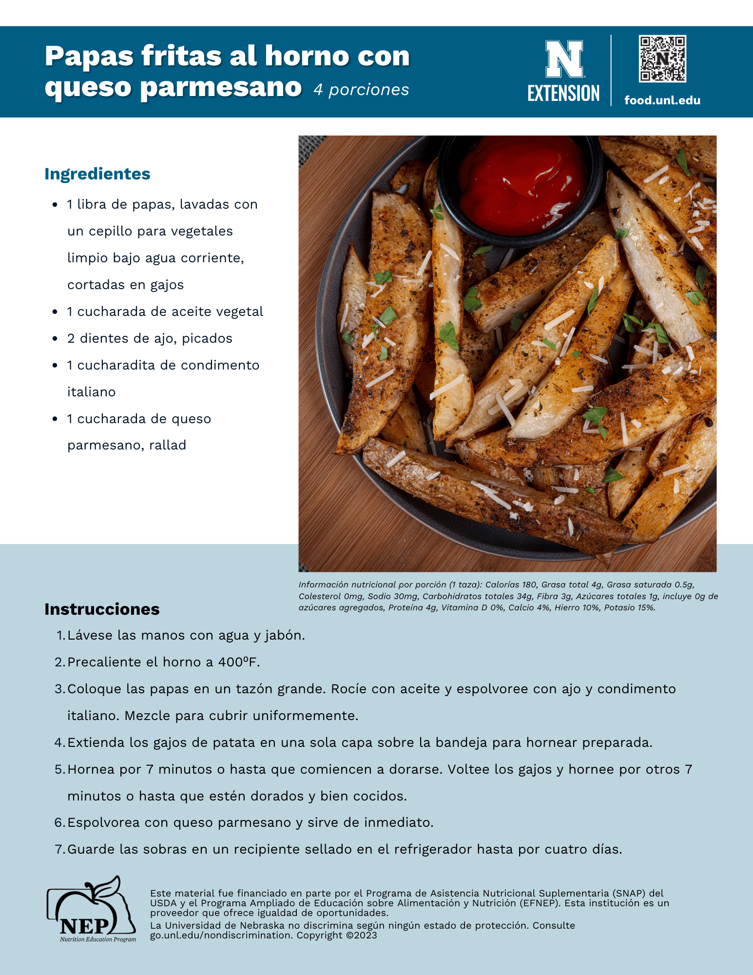 Baked Parmesan Fries Recipe Handout - Spanish