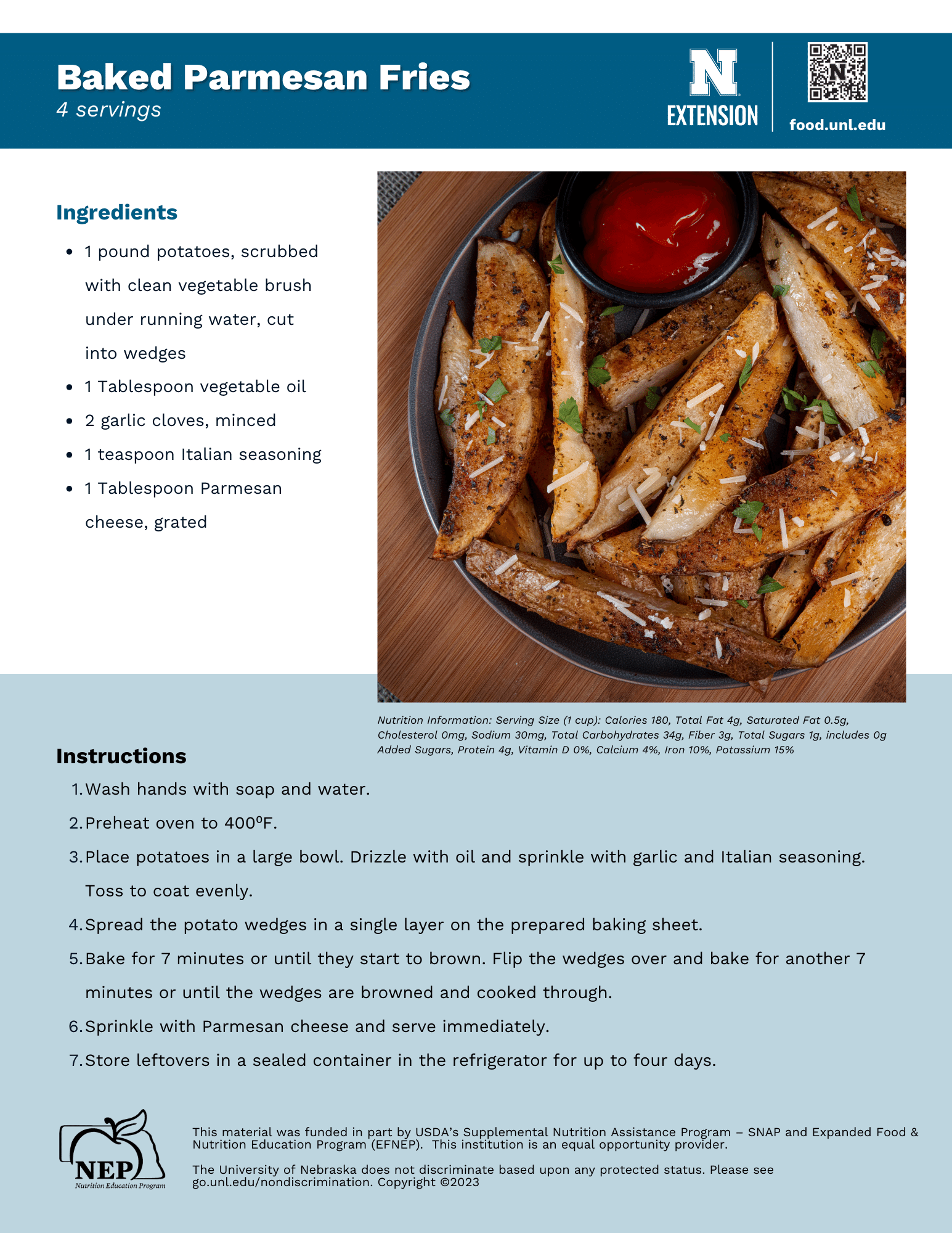 Baked Parmesan Fries Recipe Handout