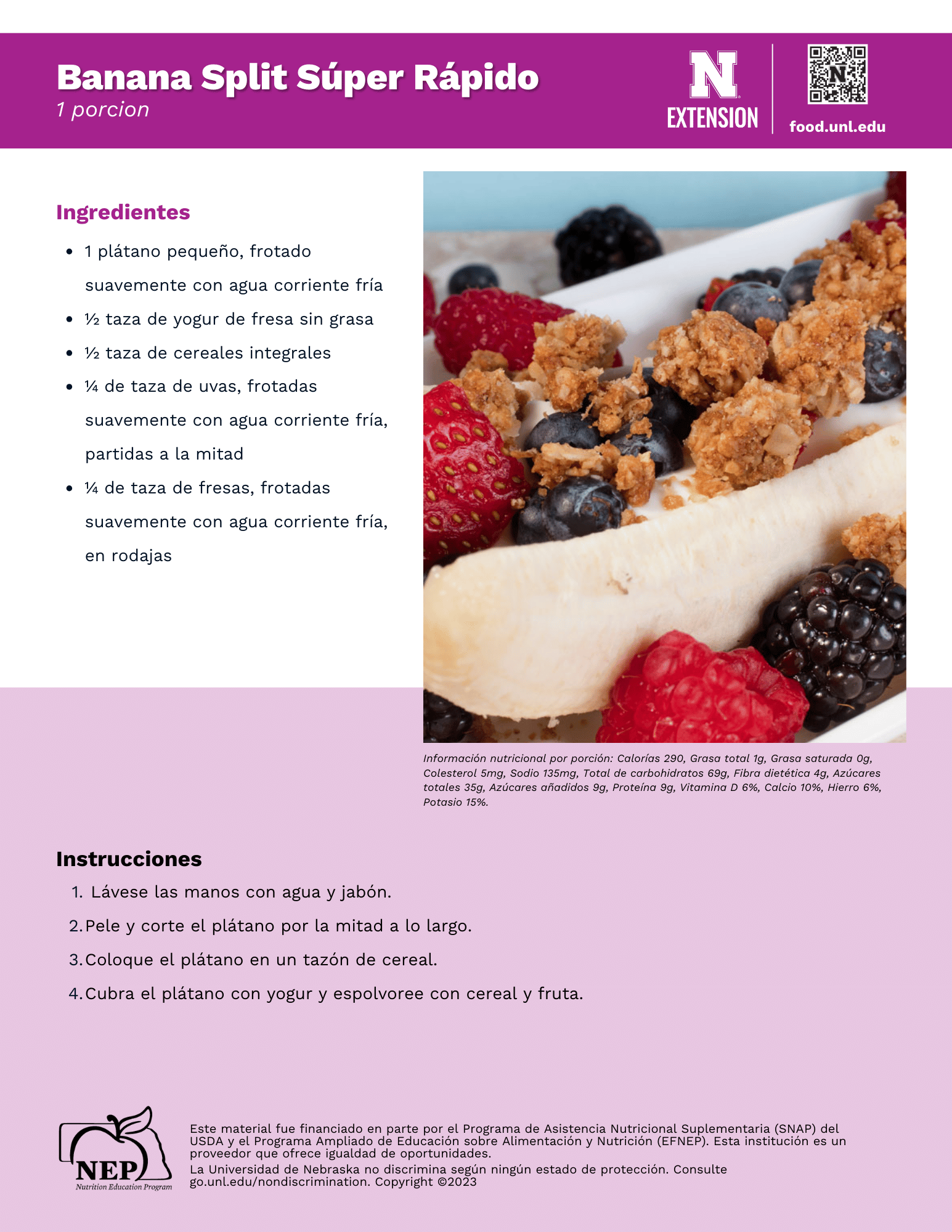 Lickity-Split Banana Split Recipe Handout - Spanish