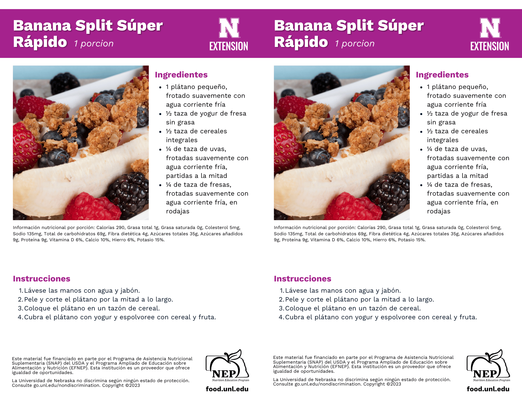 Lickity-Split Banana Split Recipe Handouts - Spanish