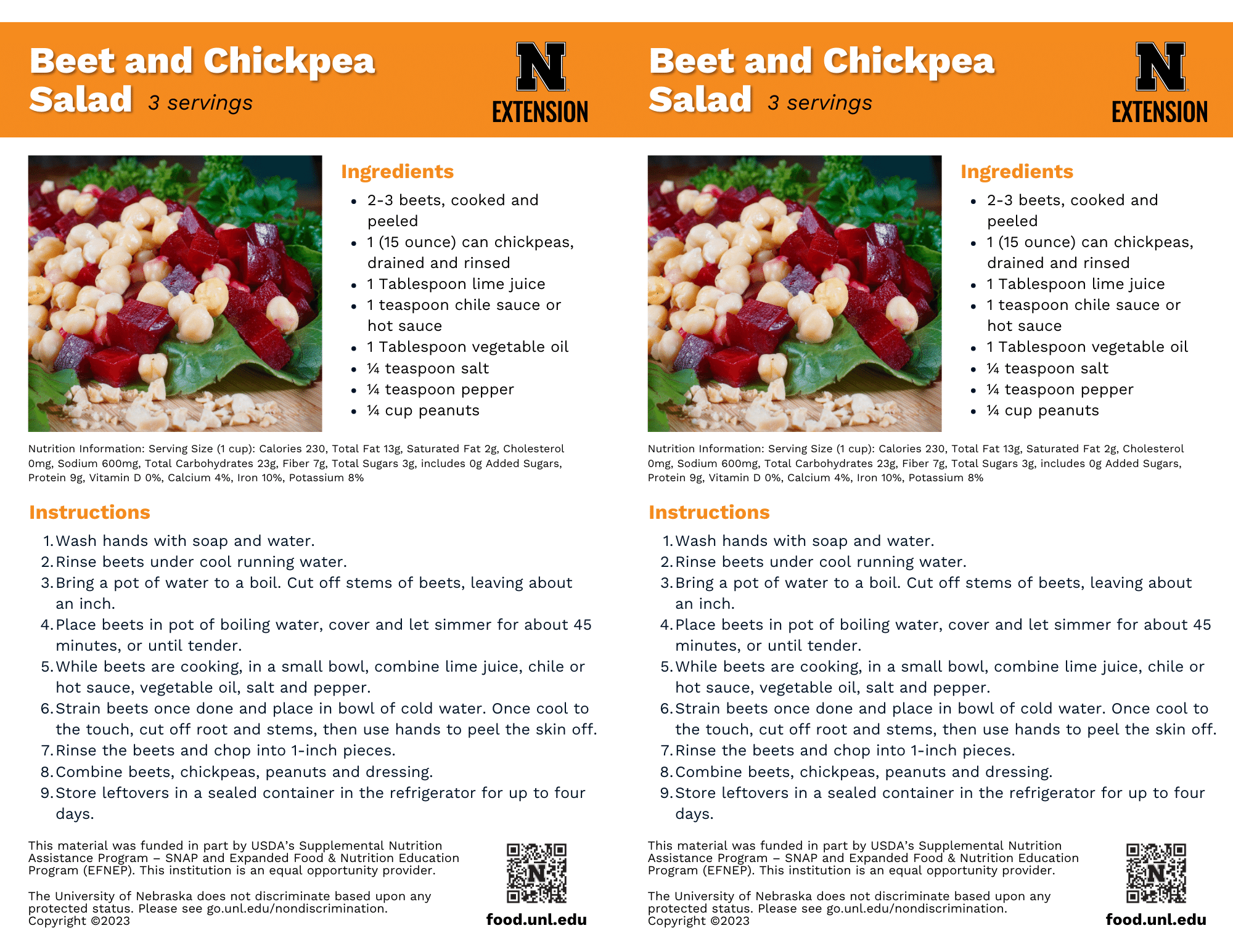 Beet and Chickpea Salad Recipe Handouts