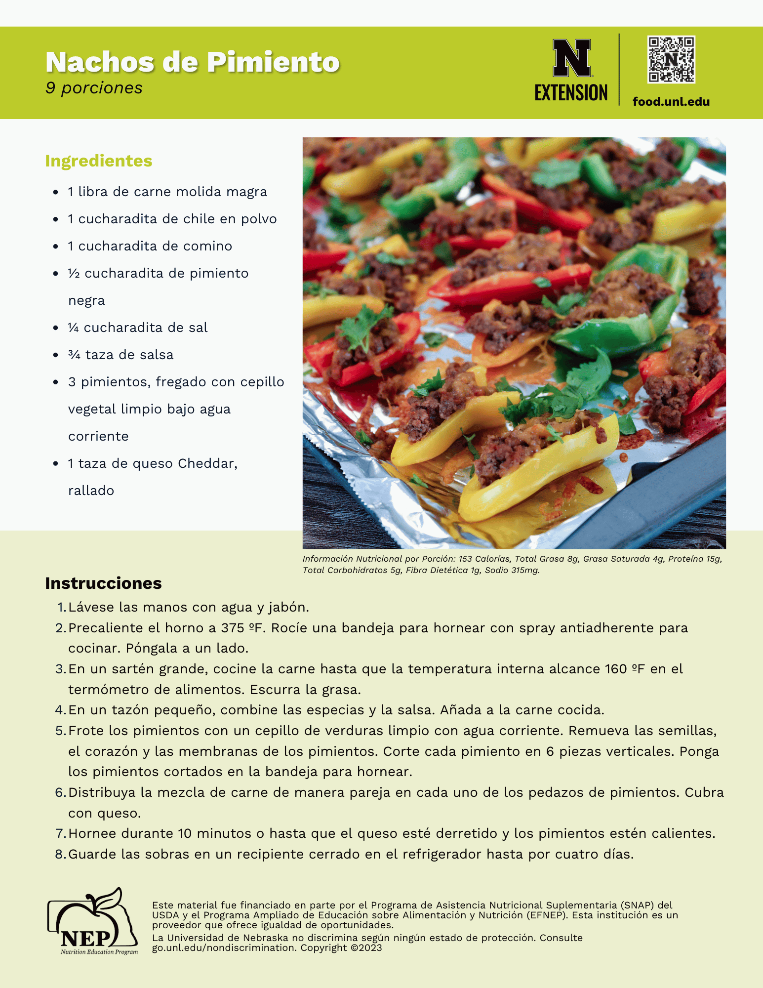 Bell Pepper Nachos Recipe Handout - Spanish