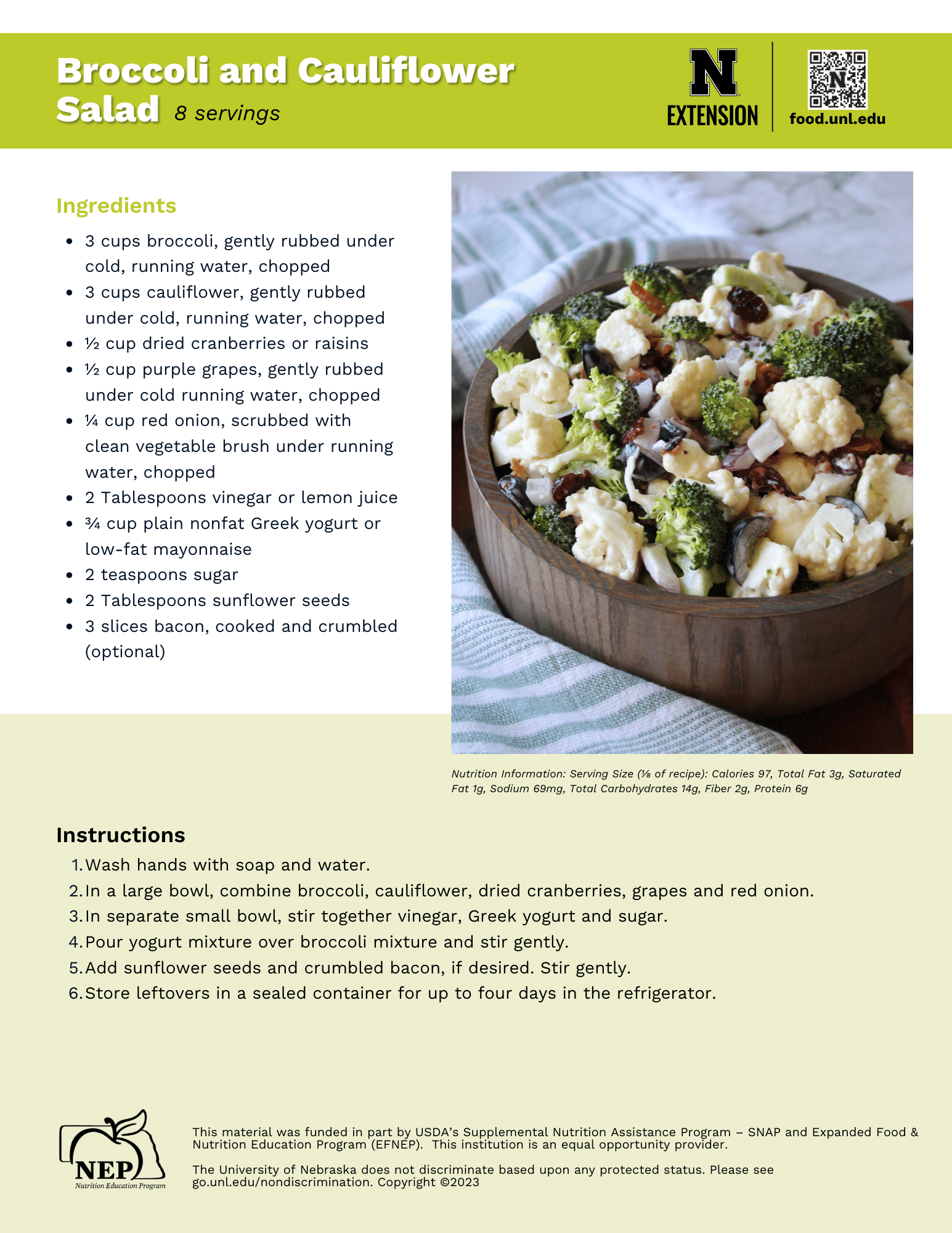 Broccoli and Cauliflower Salad Recipe Handout
