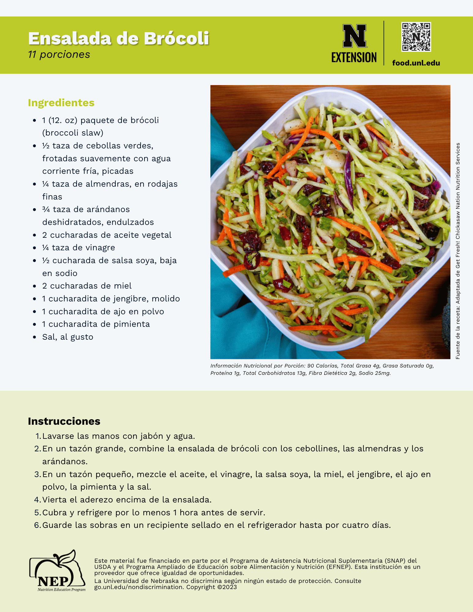 Broccoli Slaw with Cranberries Recipe Handout - Spanish