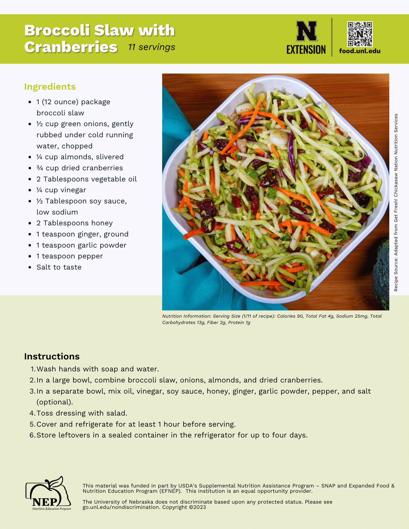 Broccoli Slaw with Cranberries Recipe Handout