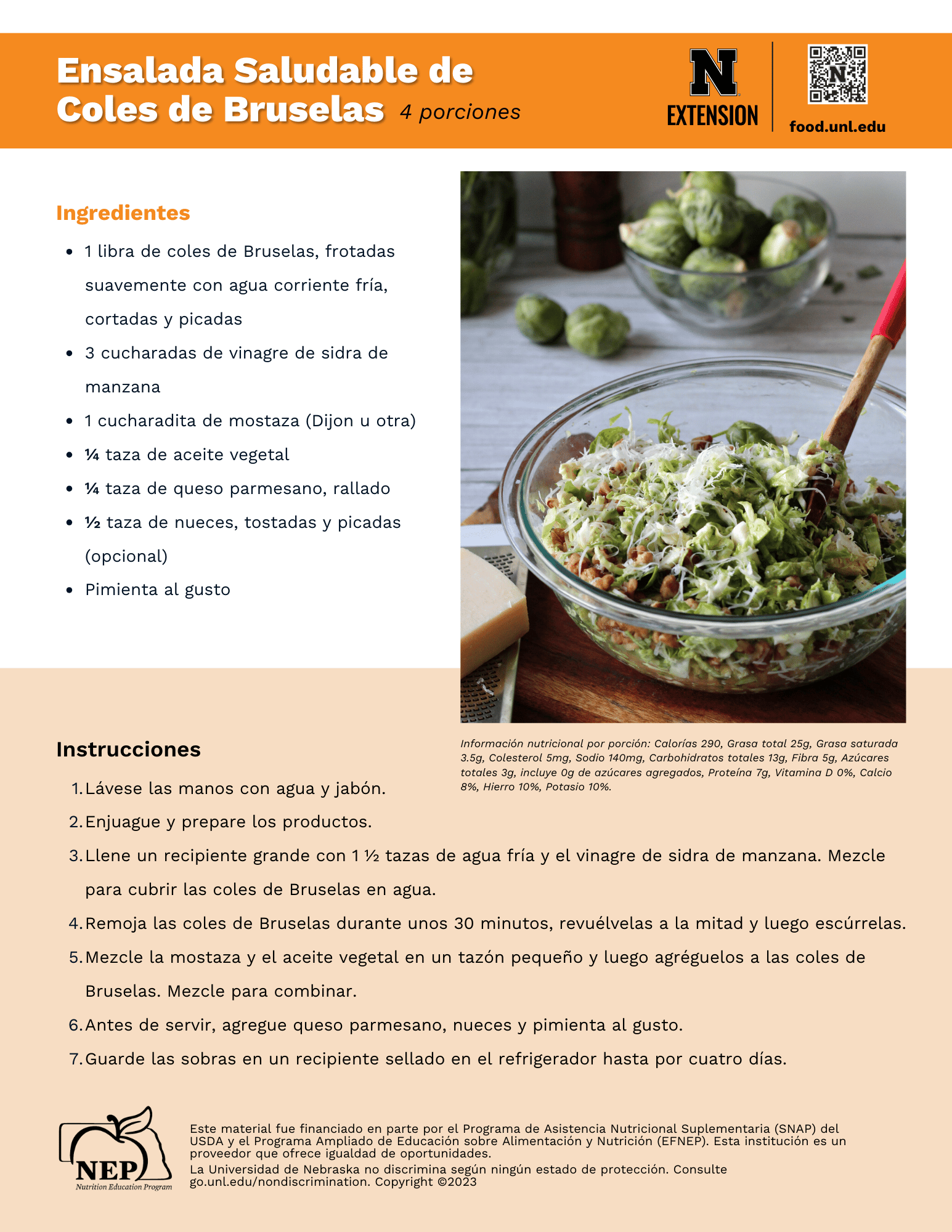 Brussels Sprouts Salad Recipe Handout - Spanish