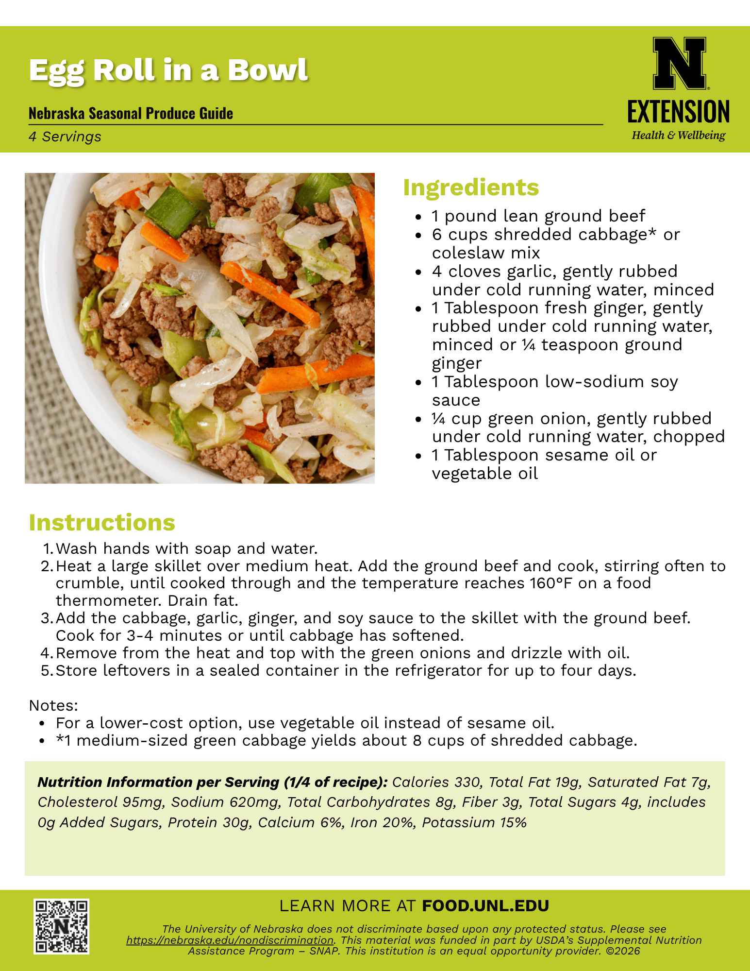 Egg Roll in a Bowl Recipe Handout
