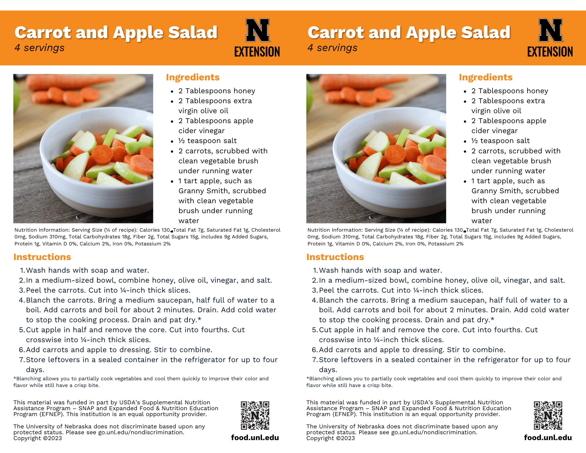 Carrot Apple Salad Recipe Handouts