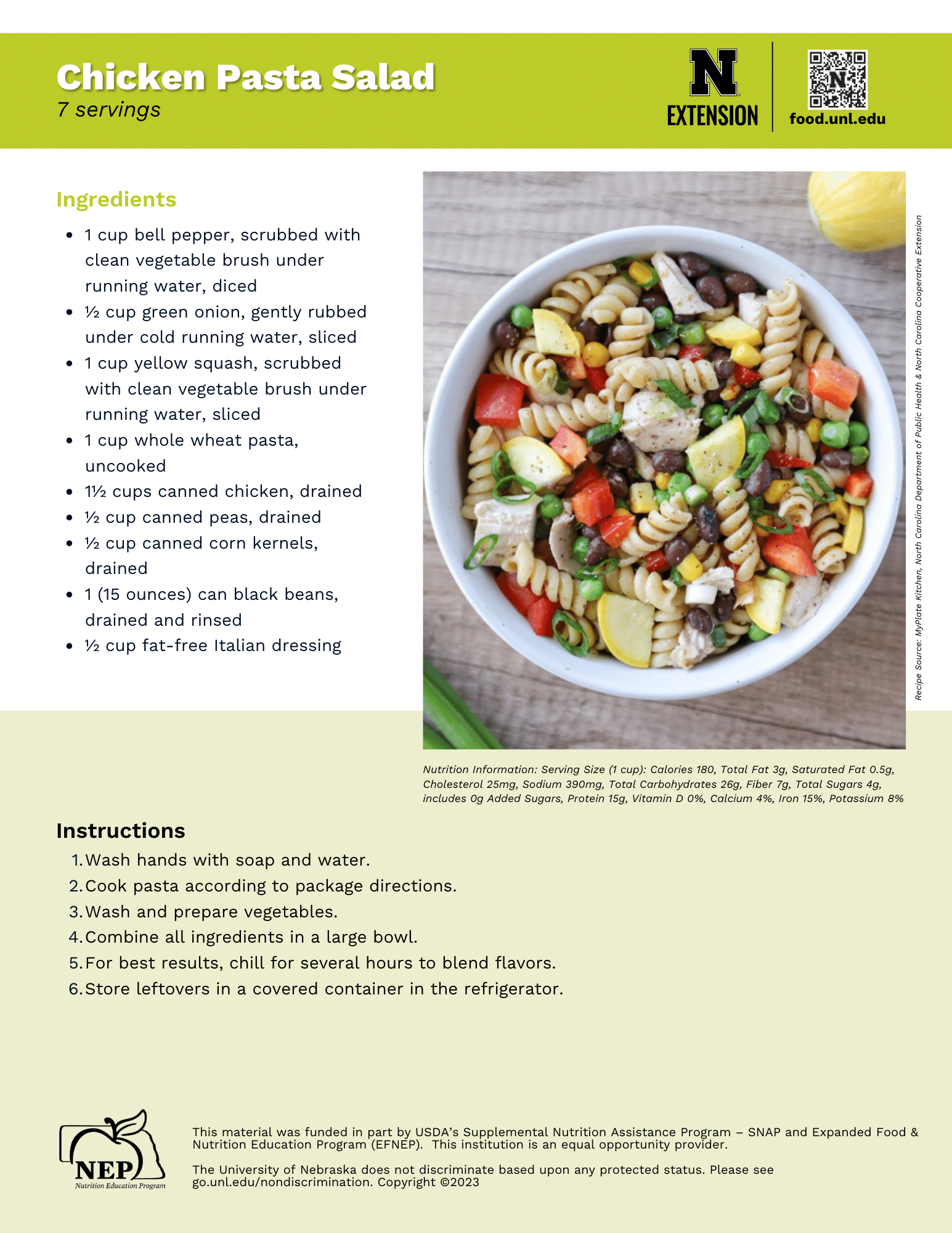 Chicken Pasta Salad Recipe Handout