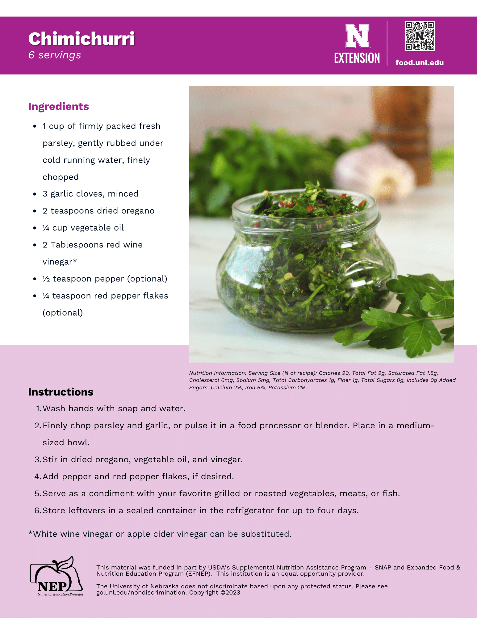 Chimichurri Recipe Handout