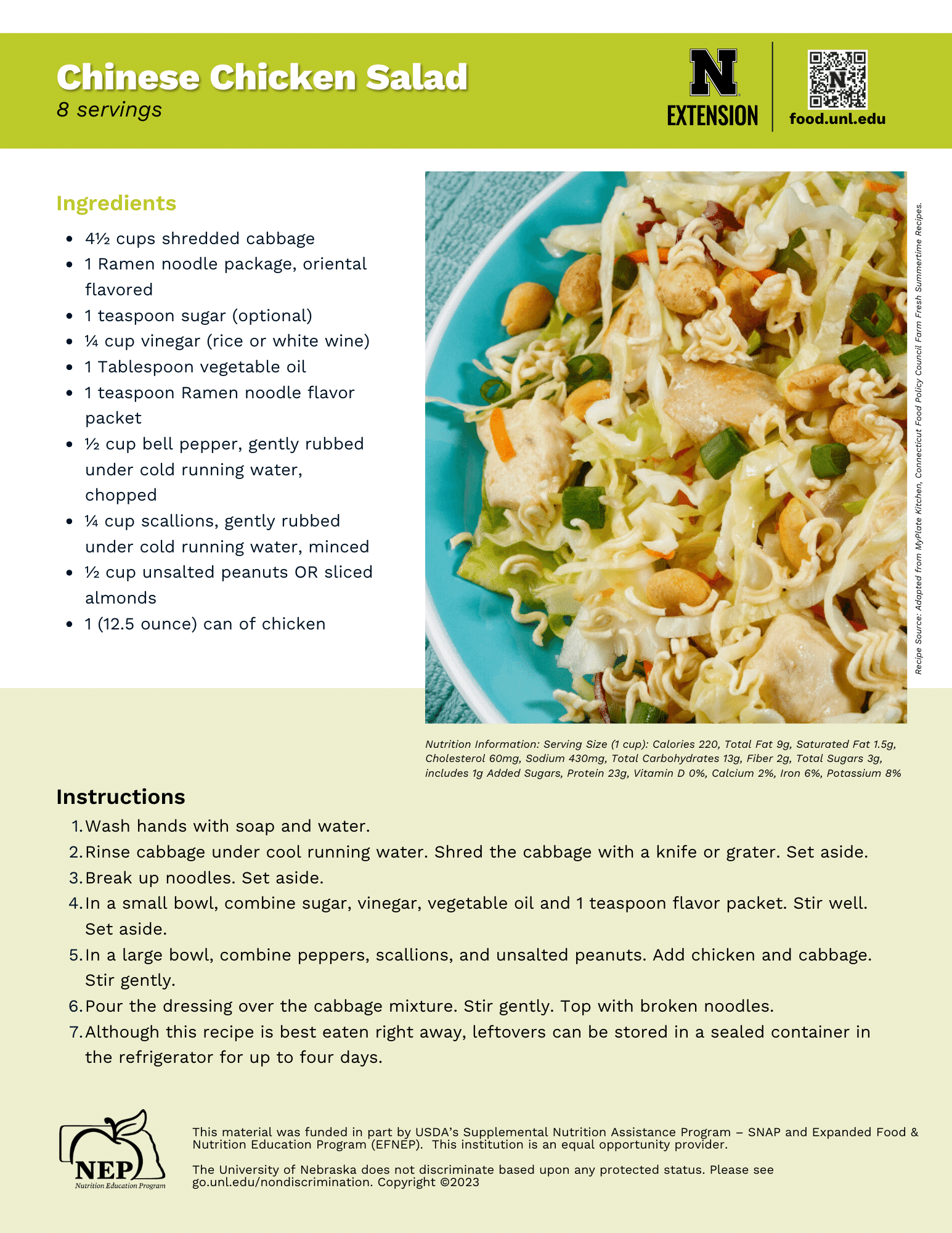 Chinese Chicken Salad Recipe Handout