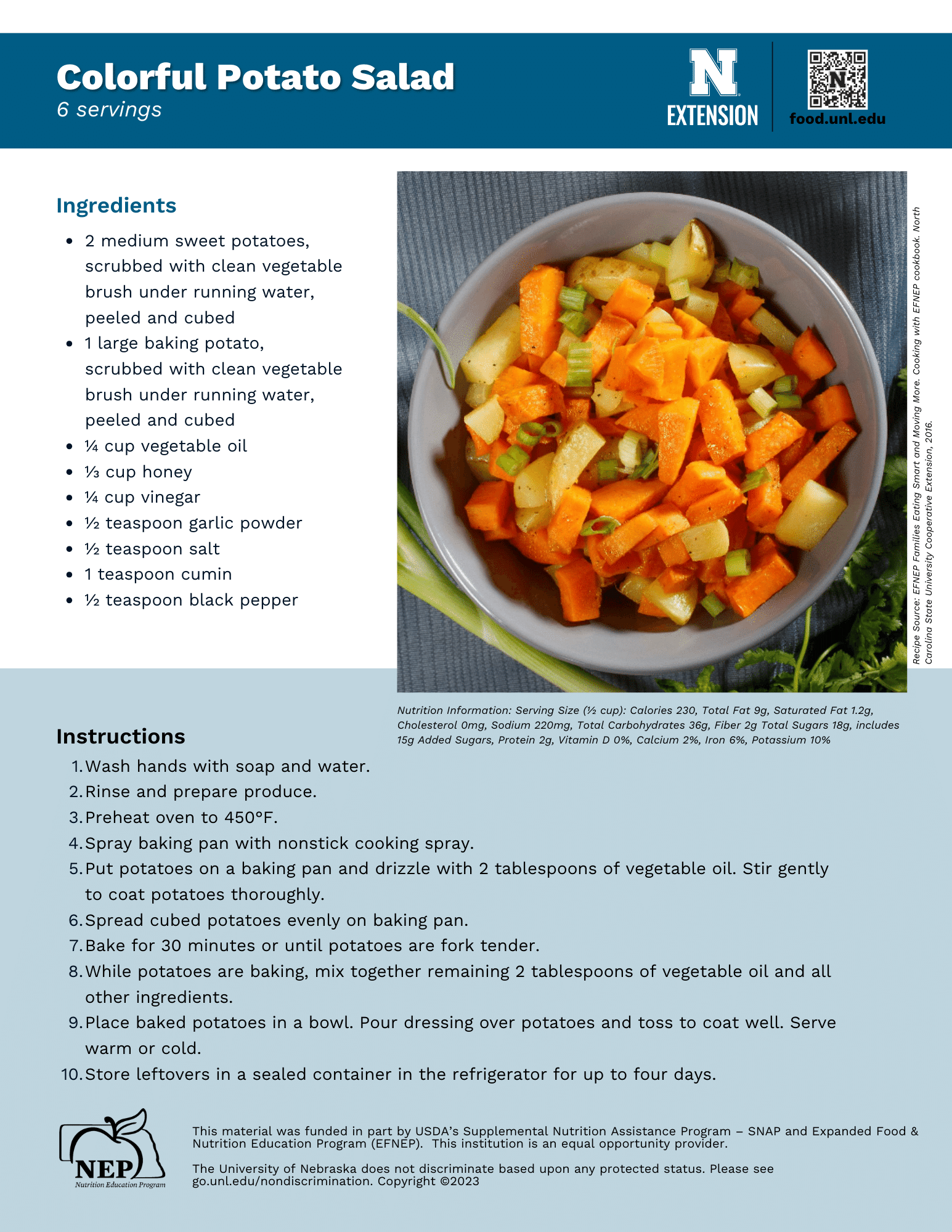 Colorful Potato Salad Recipe Handout