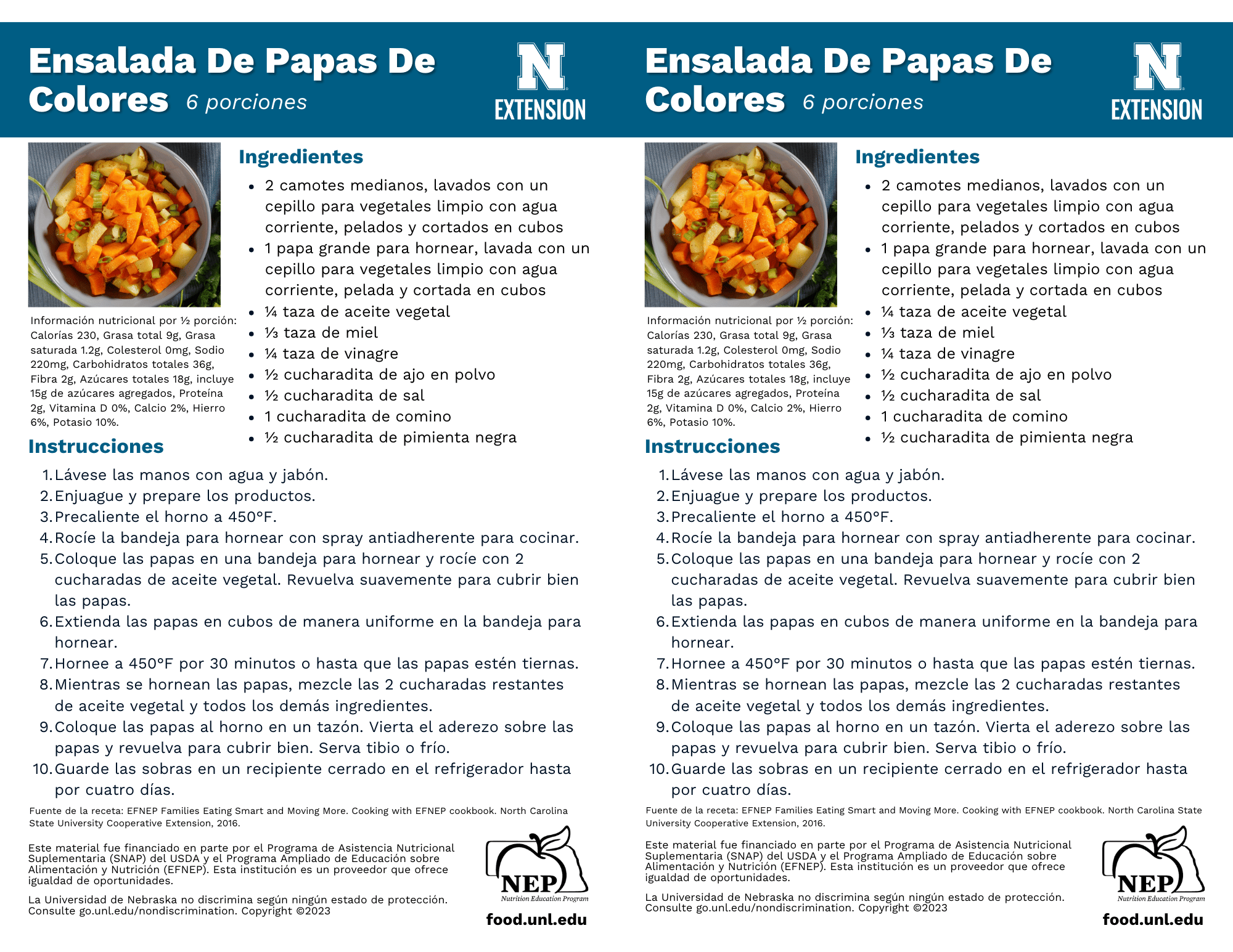 Colorful Potato Salad Recipe Handouts - Spanish