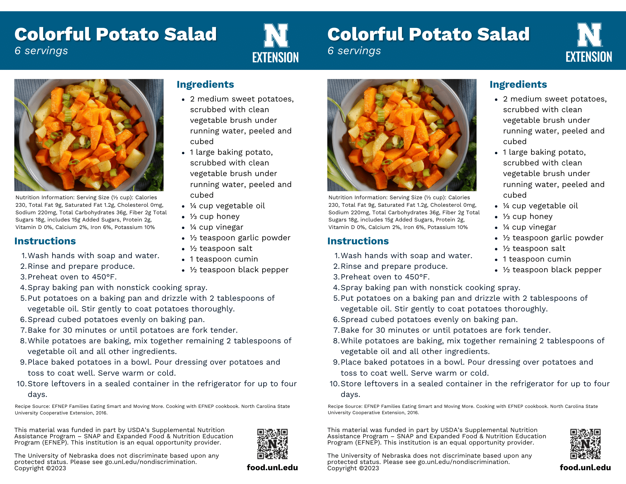 Colorful Potato Salad Recipe Handouts