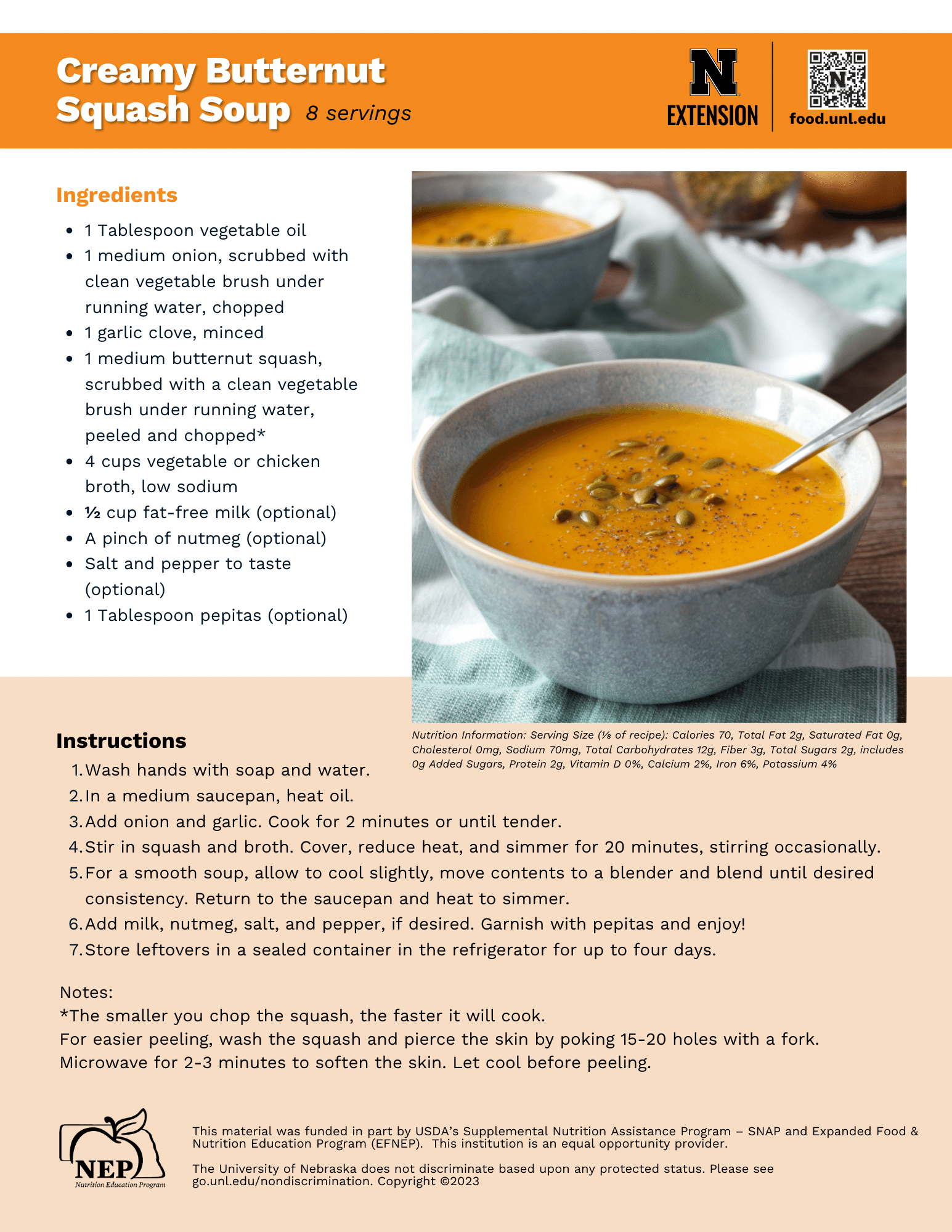 Creamy Butternut Squash Soup Recipe Handout