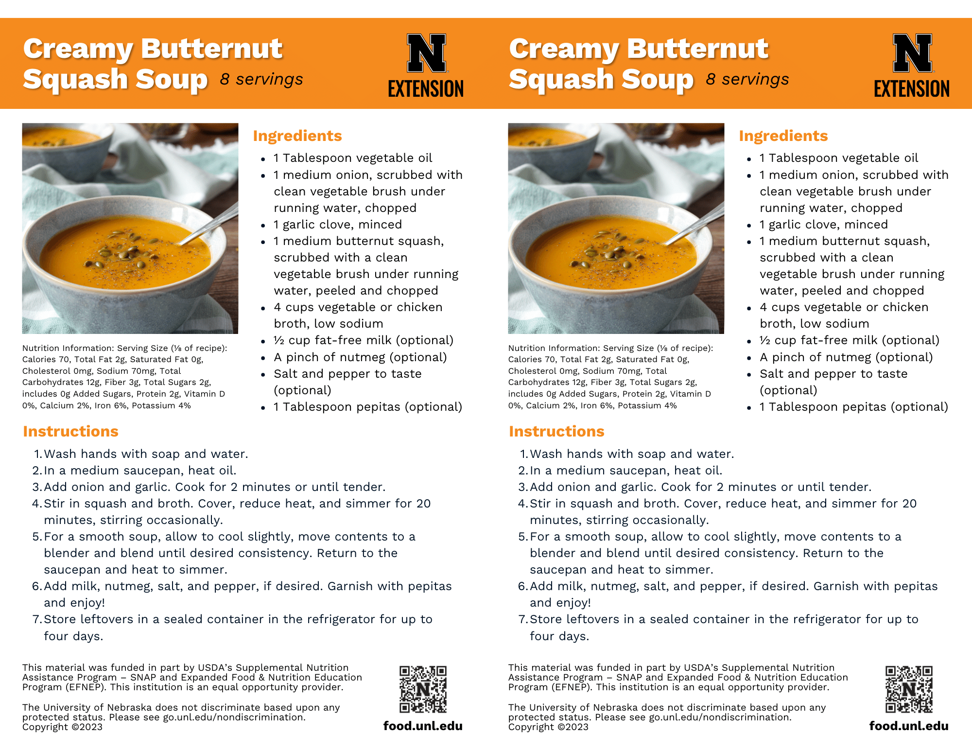 Creamy Butternut Squash Soup Recipe Handouts