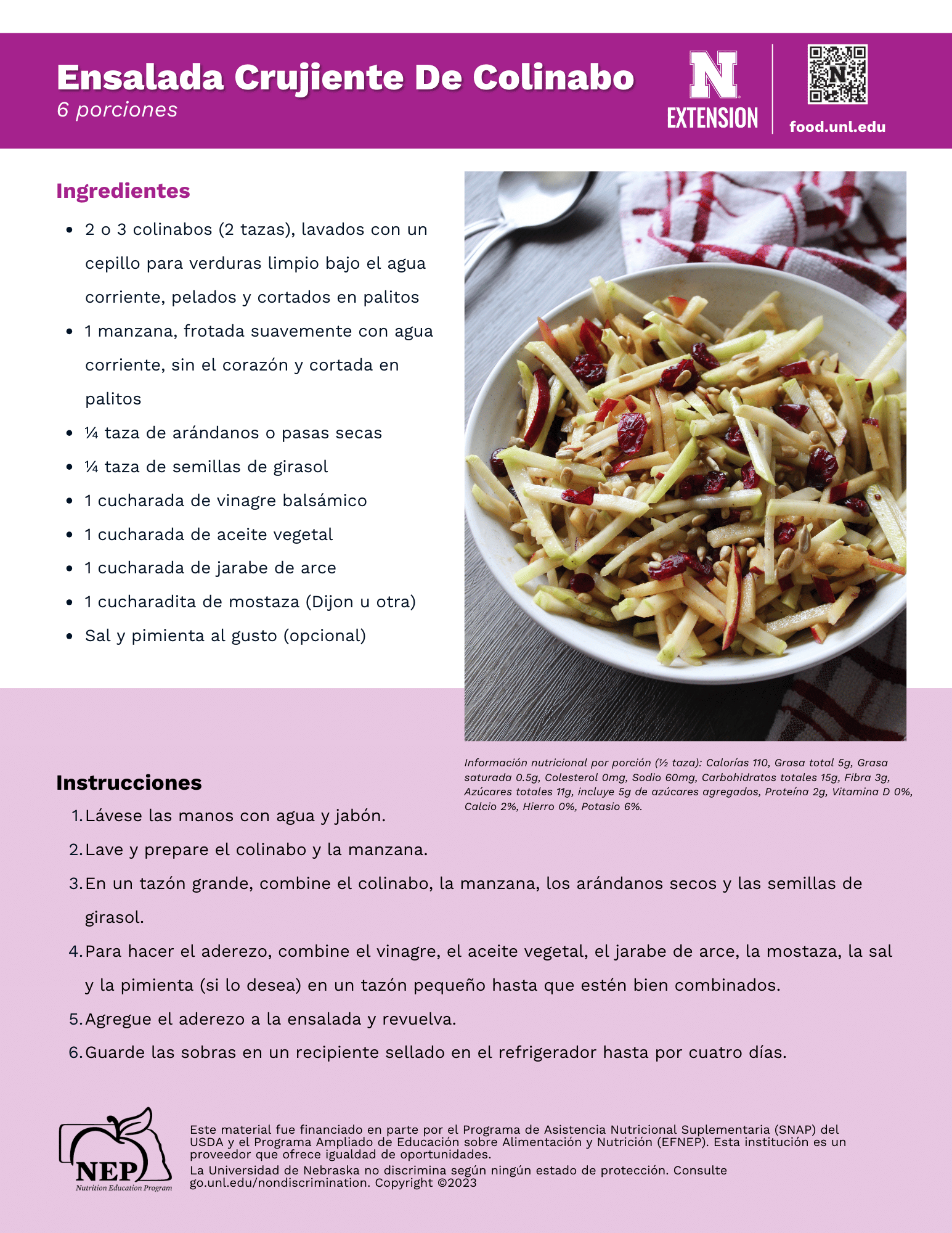 Crunchy Kohlrabi Salad Recipe Handout - Spanish