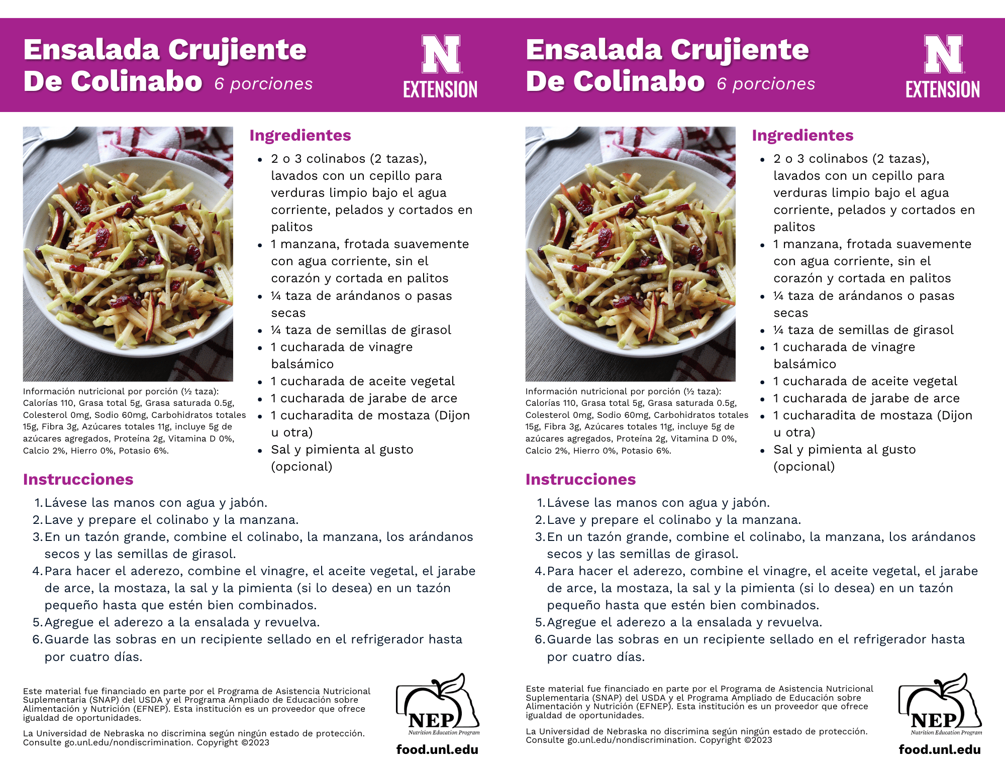 Crunchy Kohlrabi Salad Recipe Handouts - Spanish