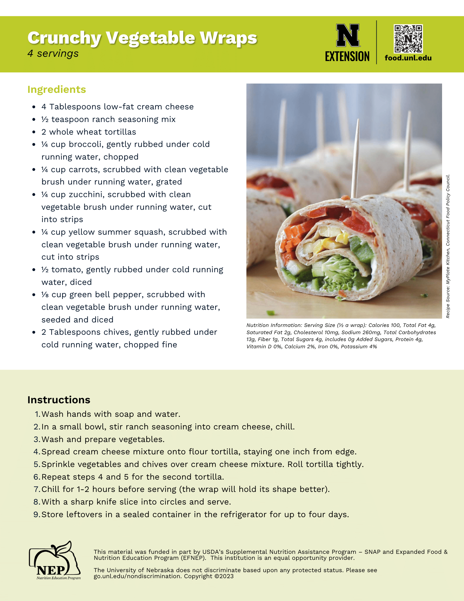 Crunchy Vegetable Wraps Recipe Handout
