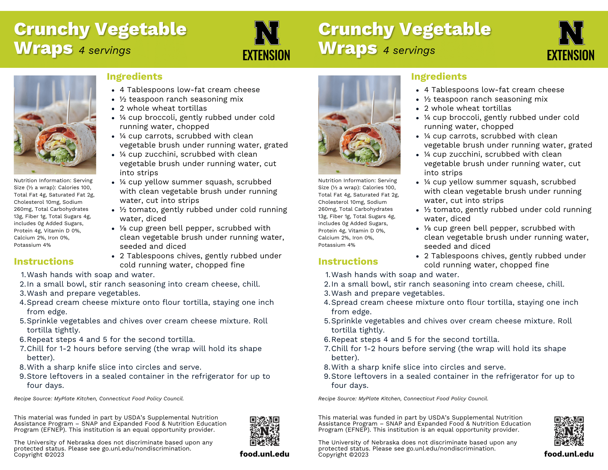 Crunchy Vegetable Wraps Recipe Handouts