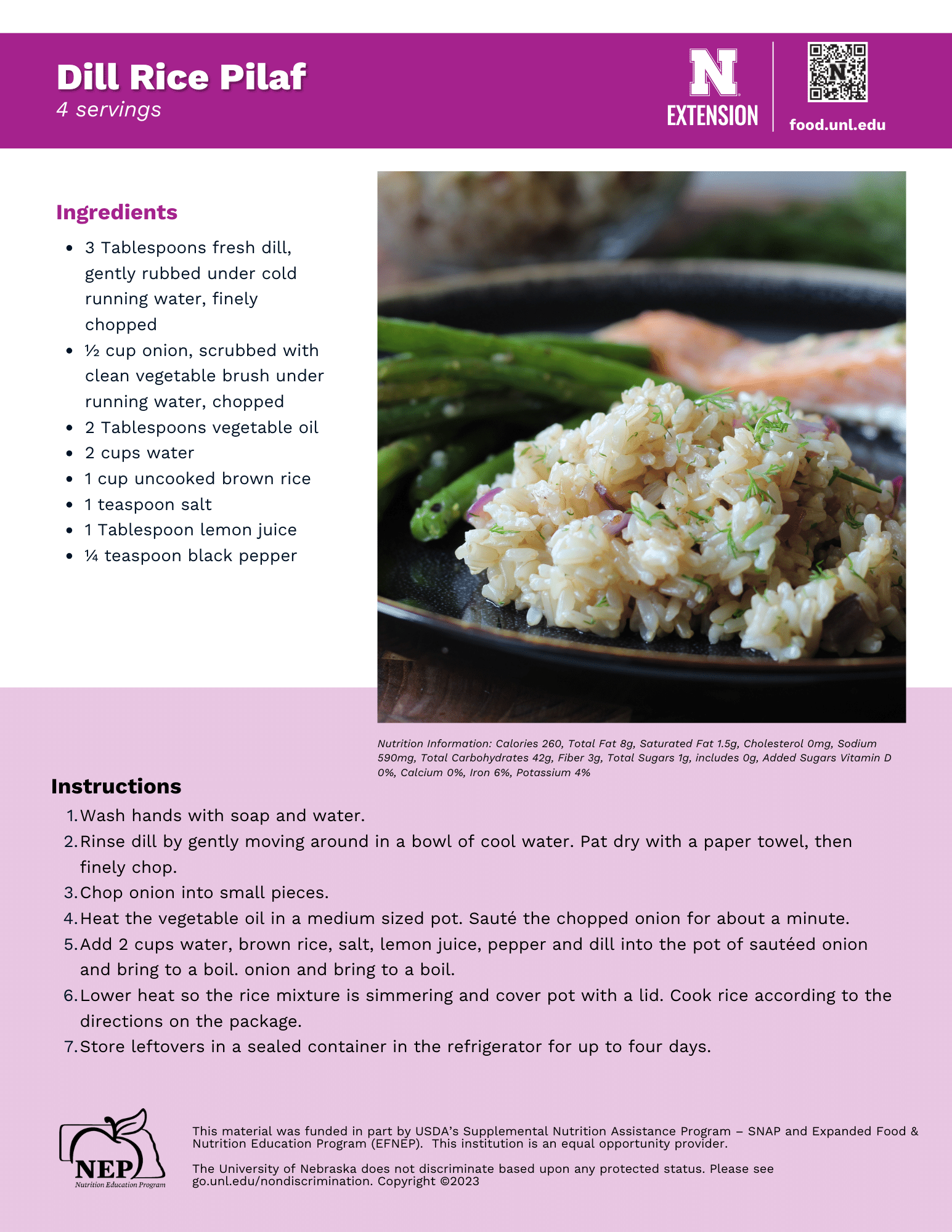 Dill Rice Pilaf Recipe Handout