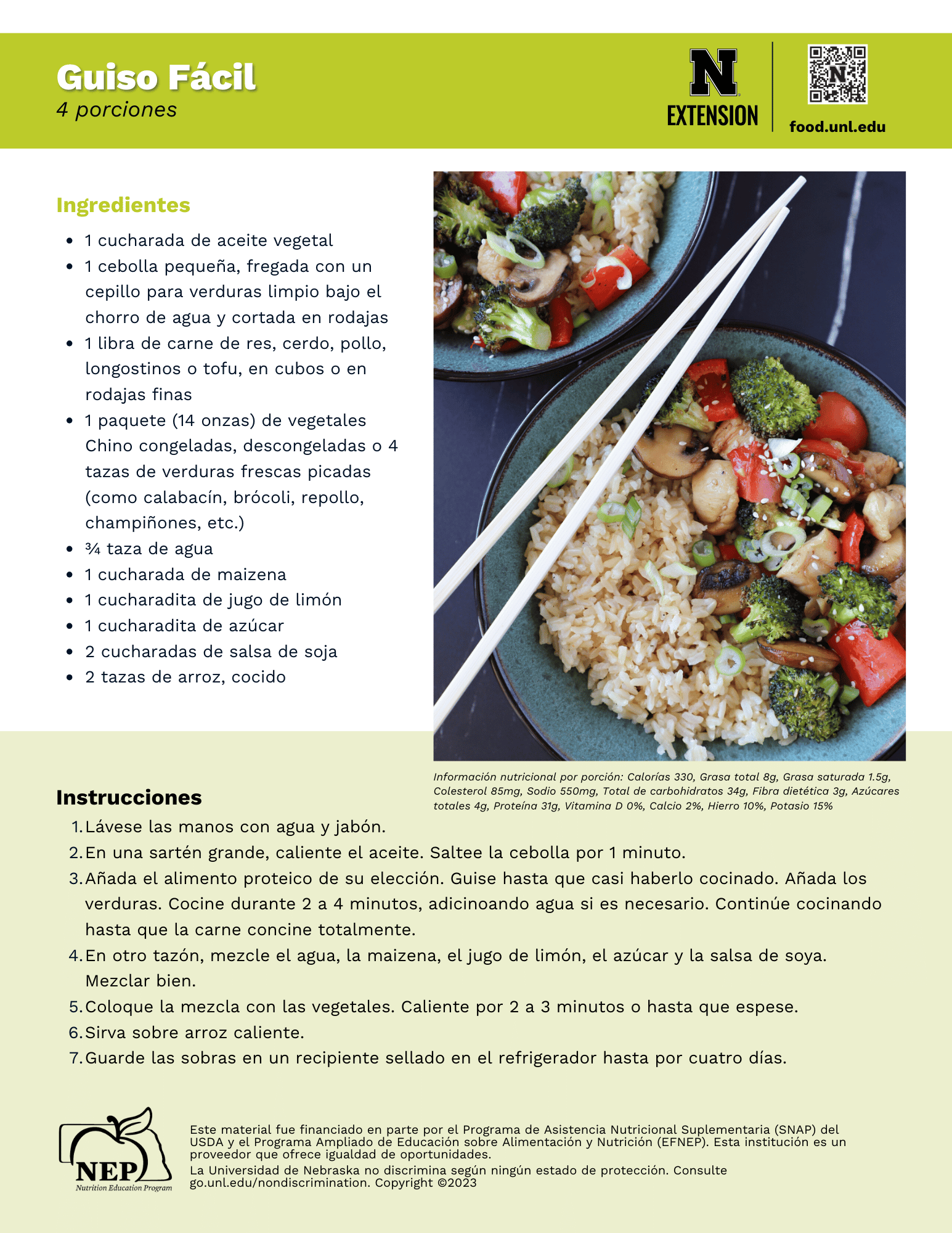 Easy Stir Fry Recipe Handout - Spanish