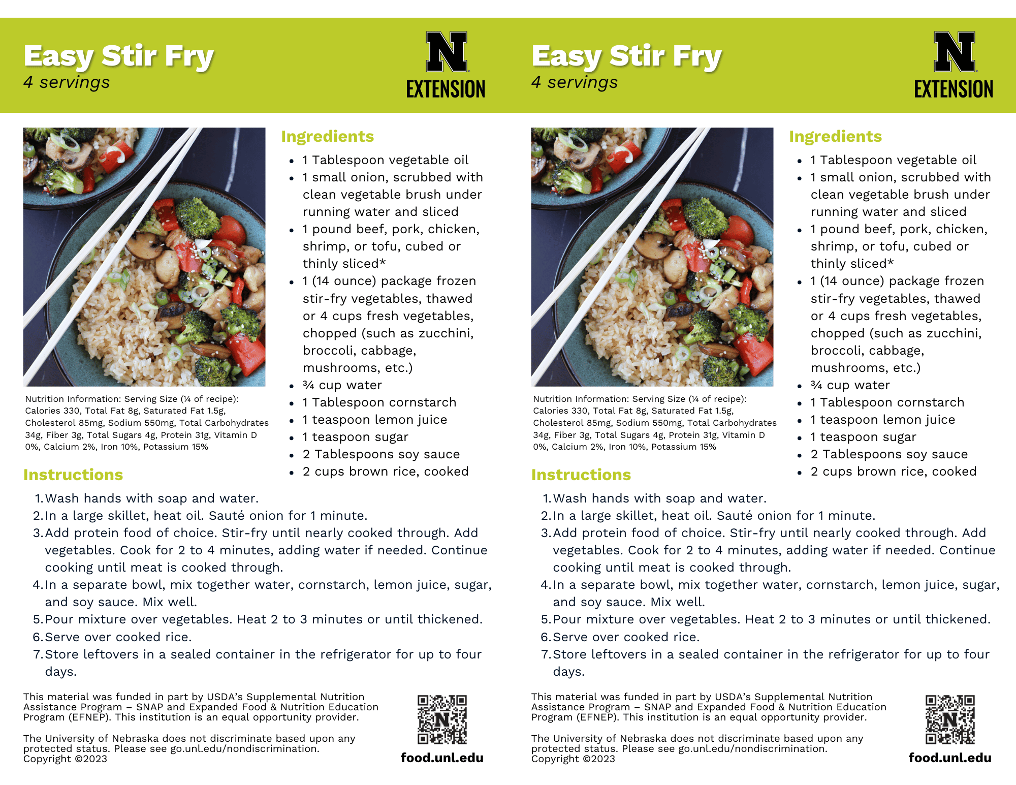 Easy Stir Fry Recipe Handouts