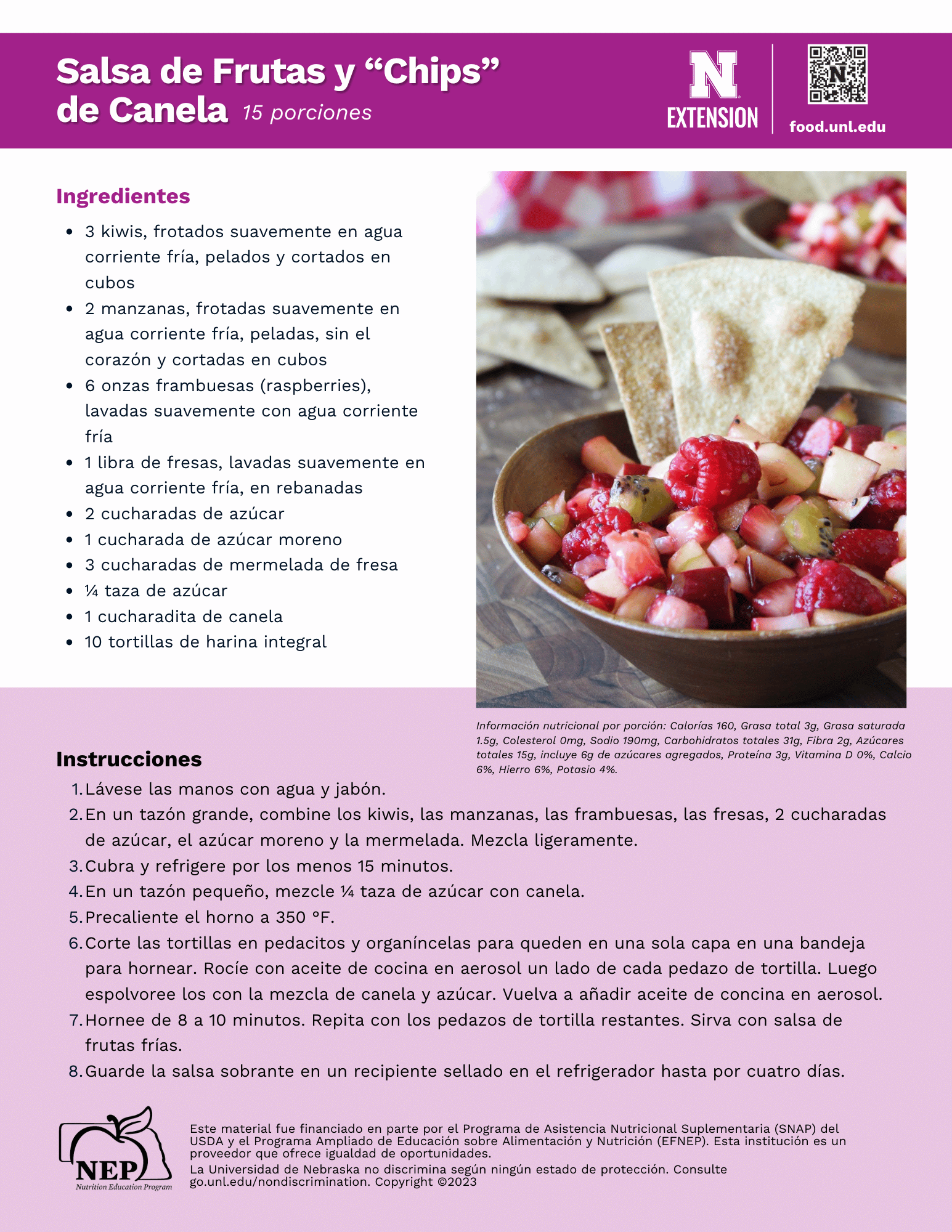 Fruit Salsa and Cinnamon Chips Recipe Handout - Spanish